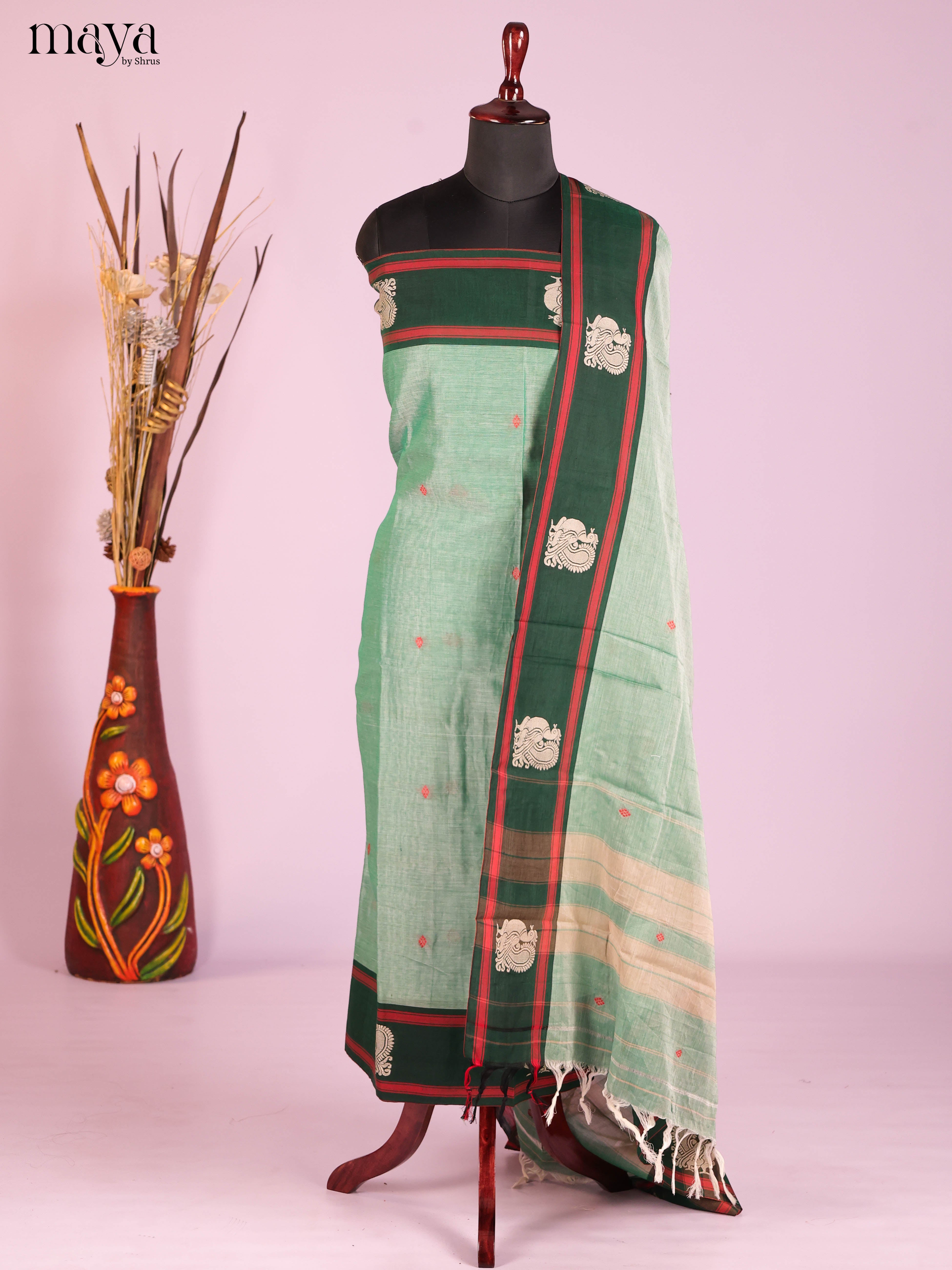 Light green & Green-Narayanpet top & dupatta combo