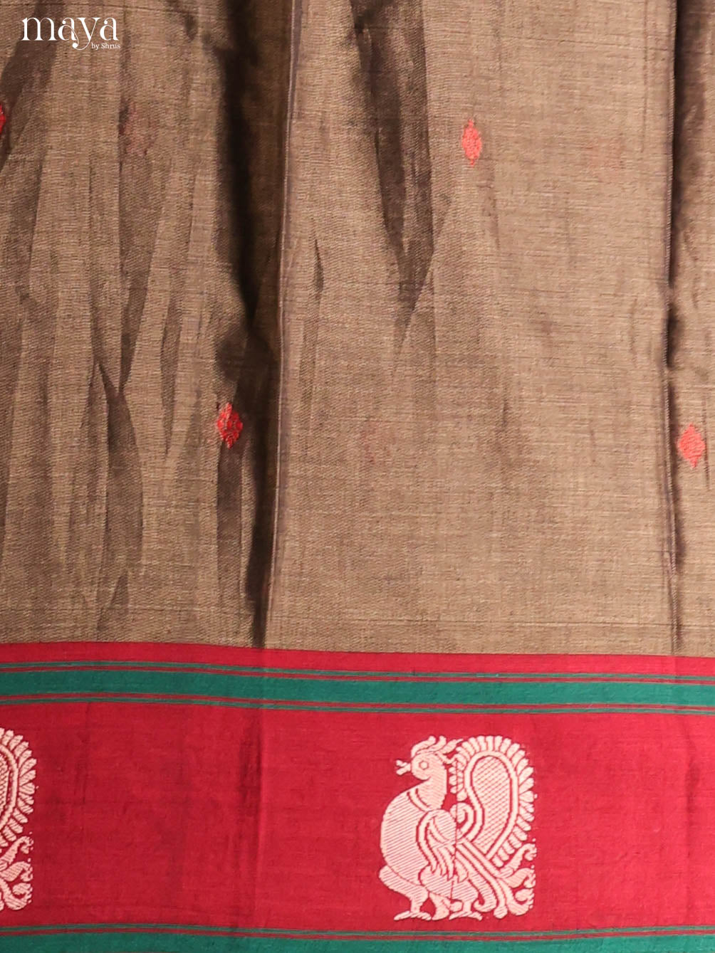Grey & Red-Narayanpet top & dupatta combo