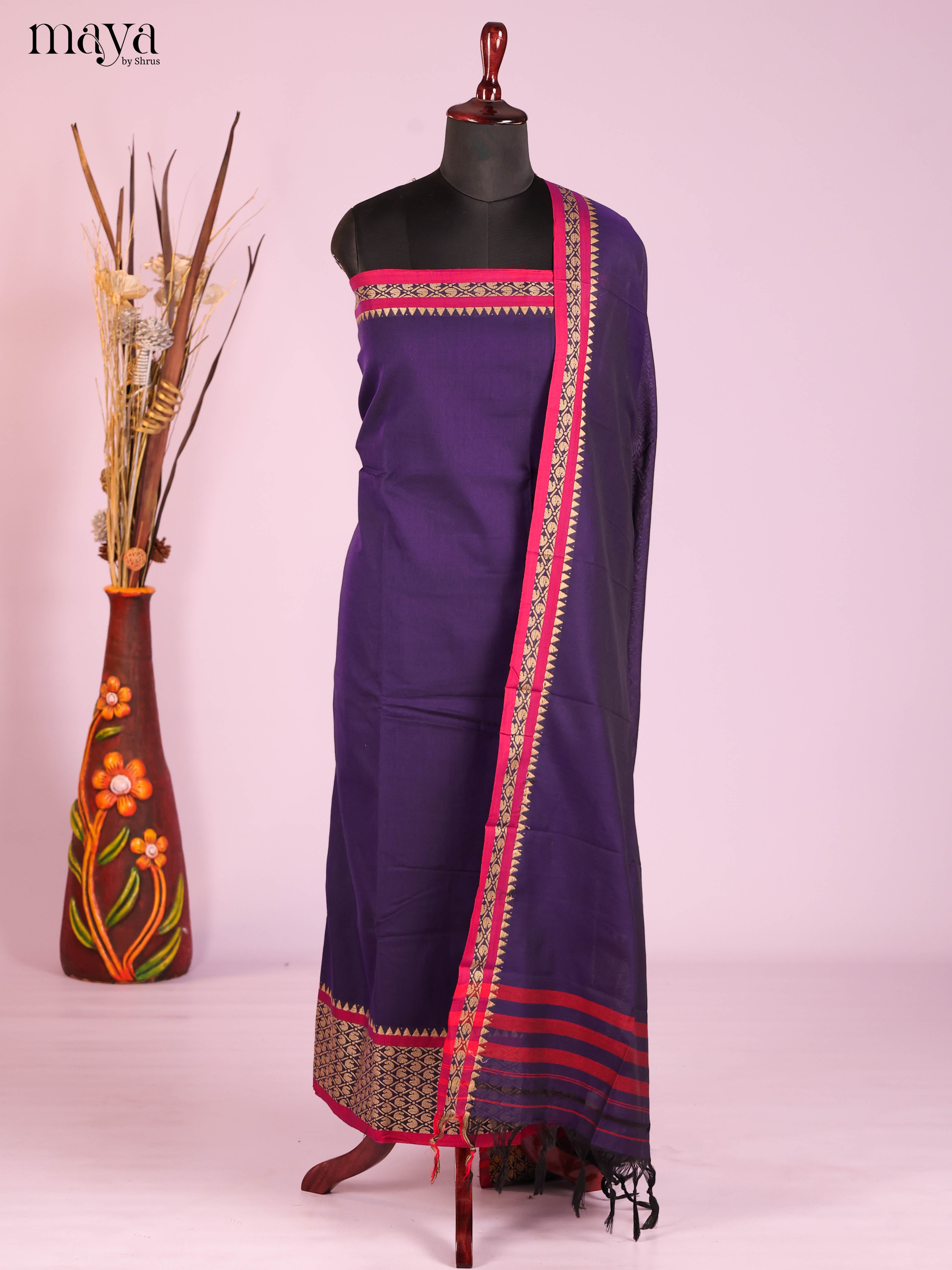 Violet & Red-Narayanpet top & dupatta combo