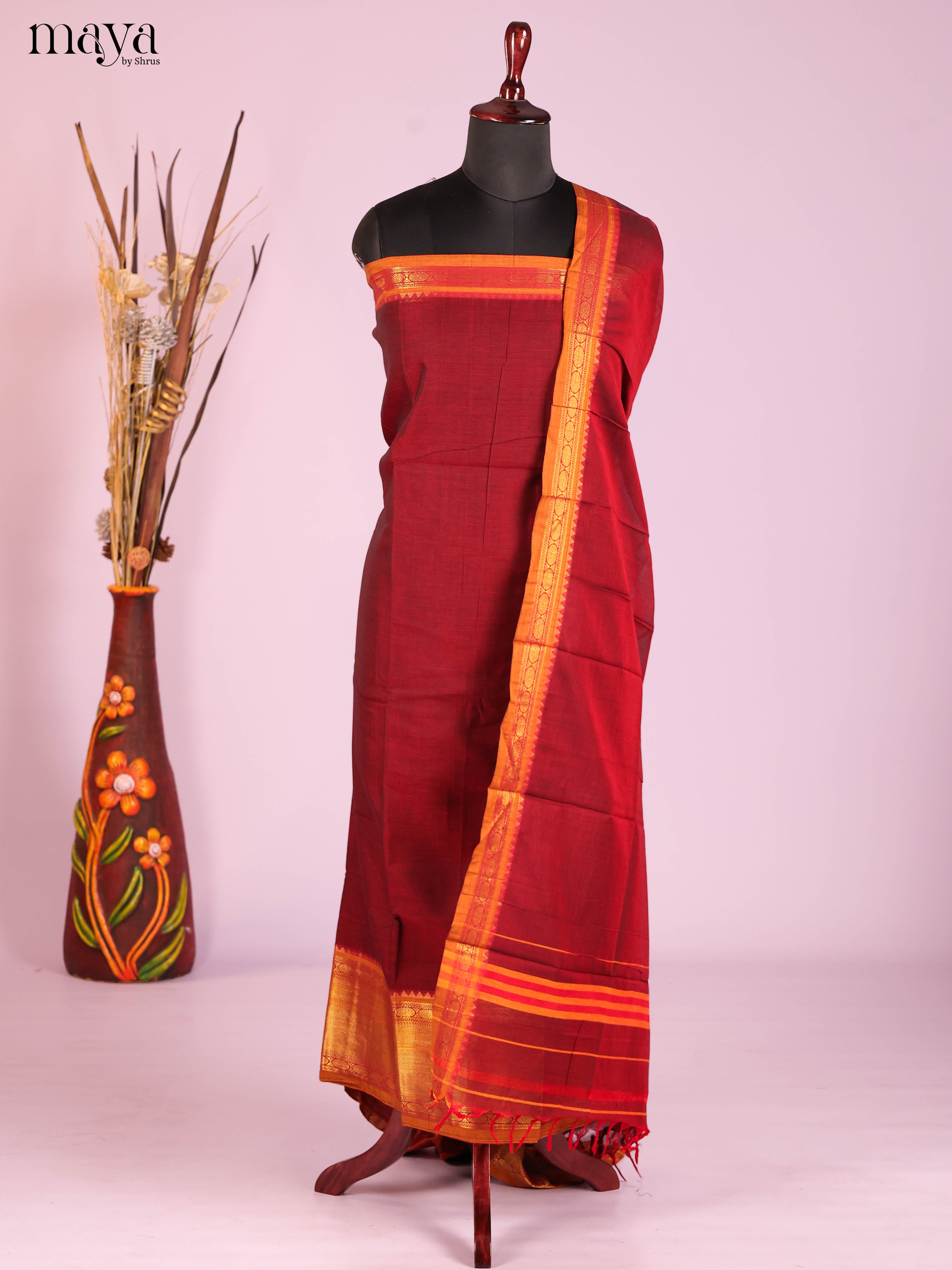 Maroon -Narayanpet top & dupatta combo