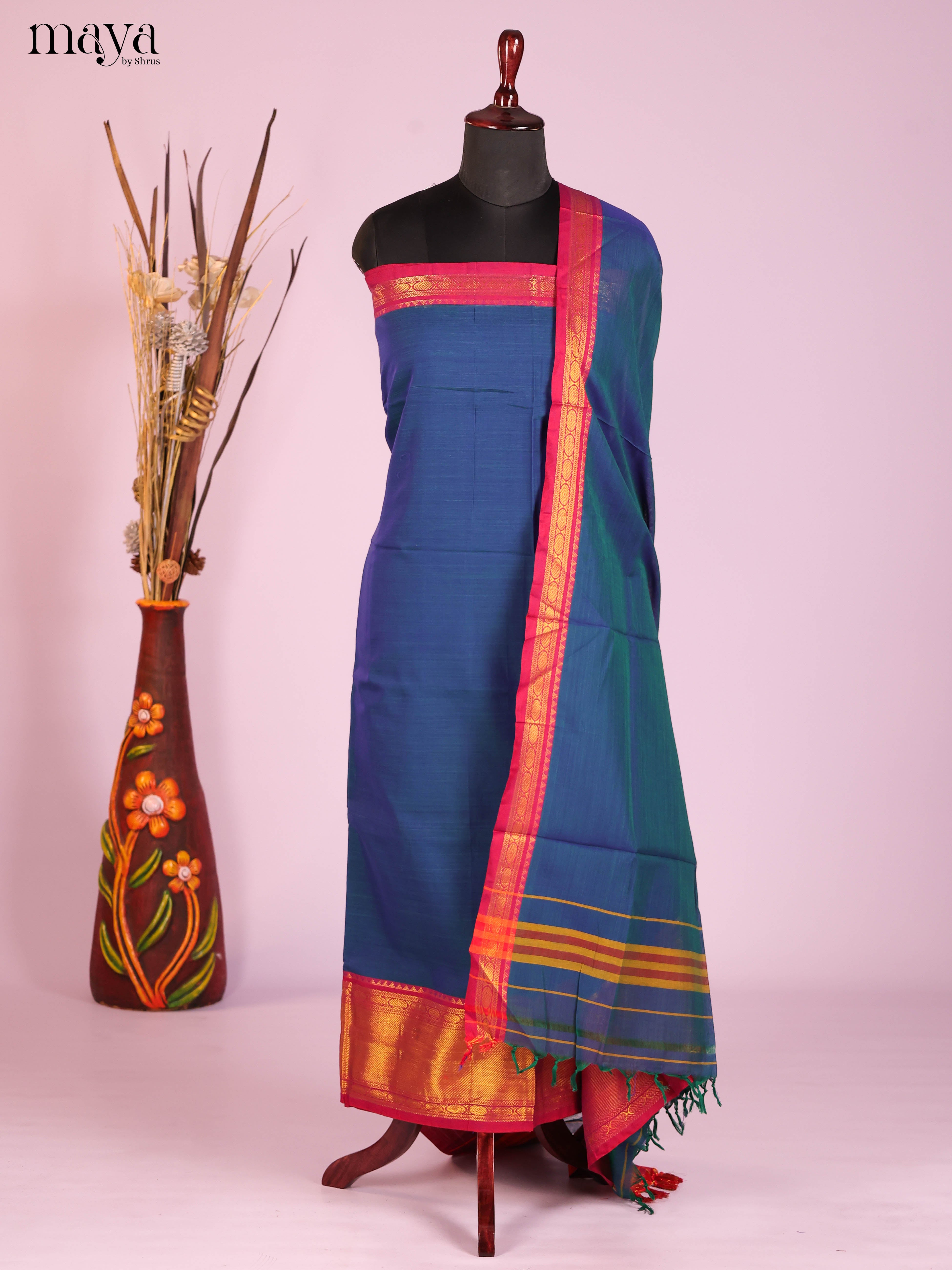 Blue -Narayanpet top & dupatta combo