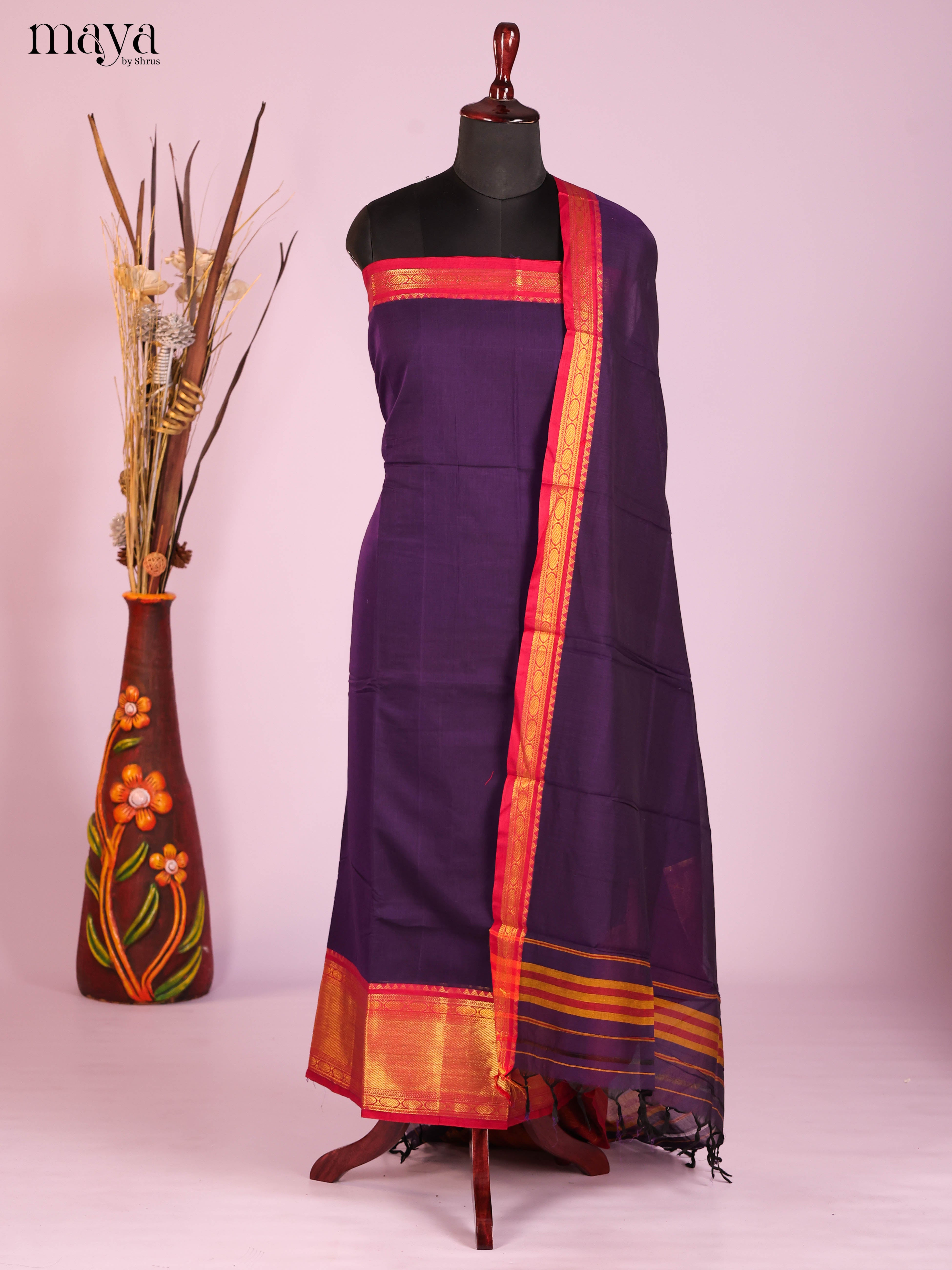 Violet & Red-Narayanpet top & dupatta combo