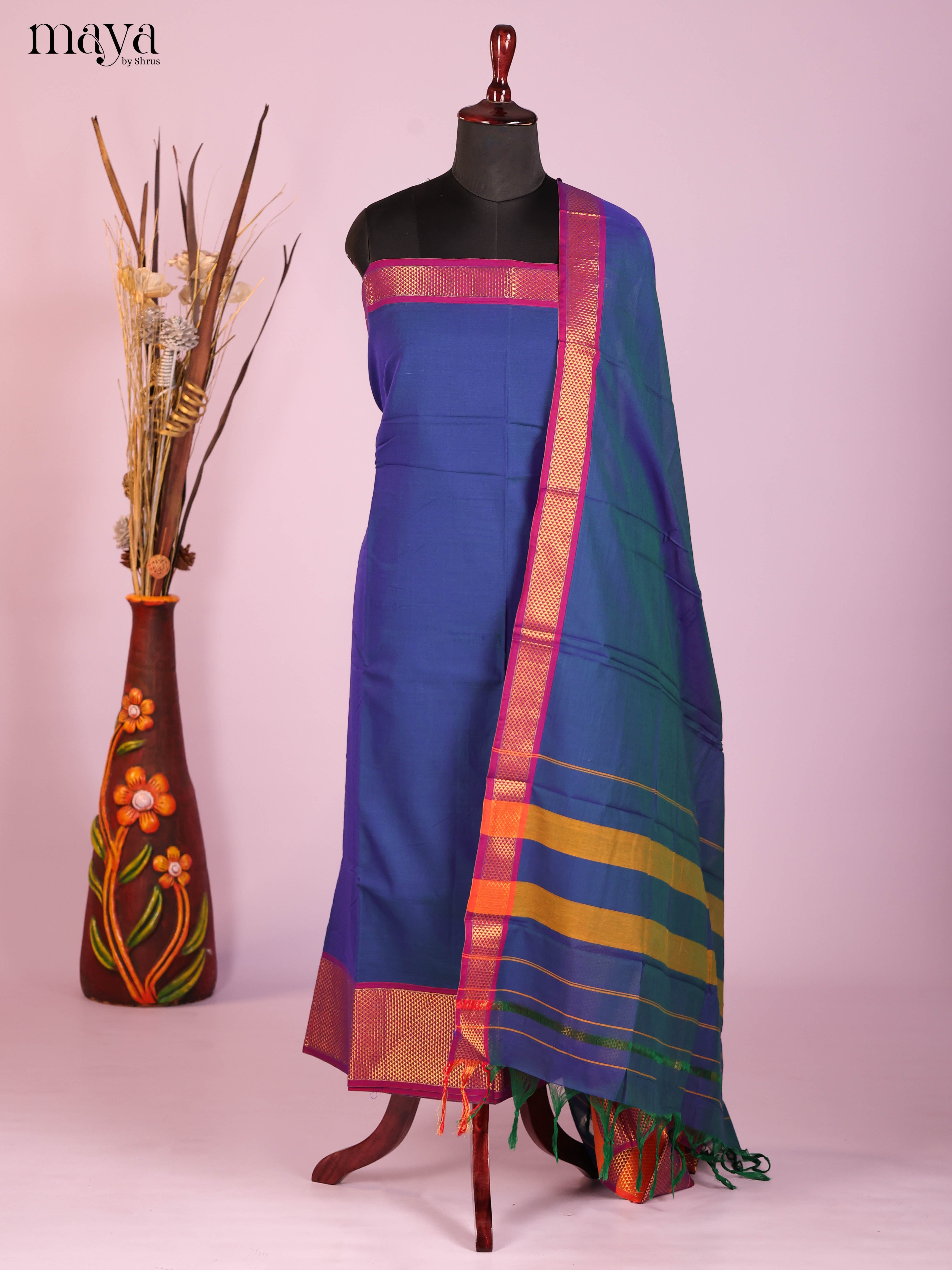 Blue & Purple -Narayanpet top & dupatta combo