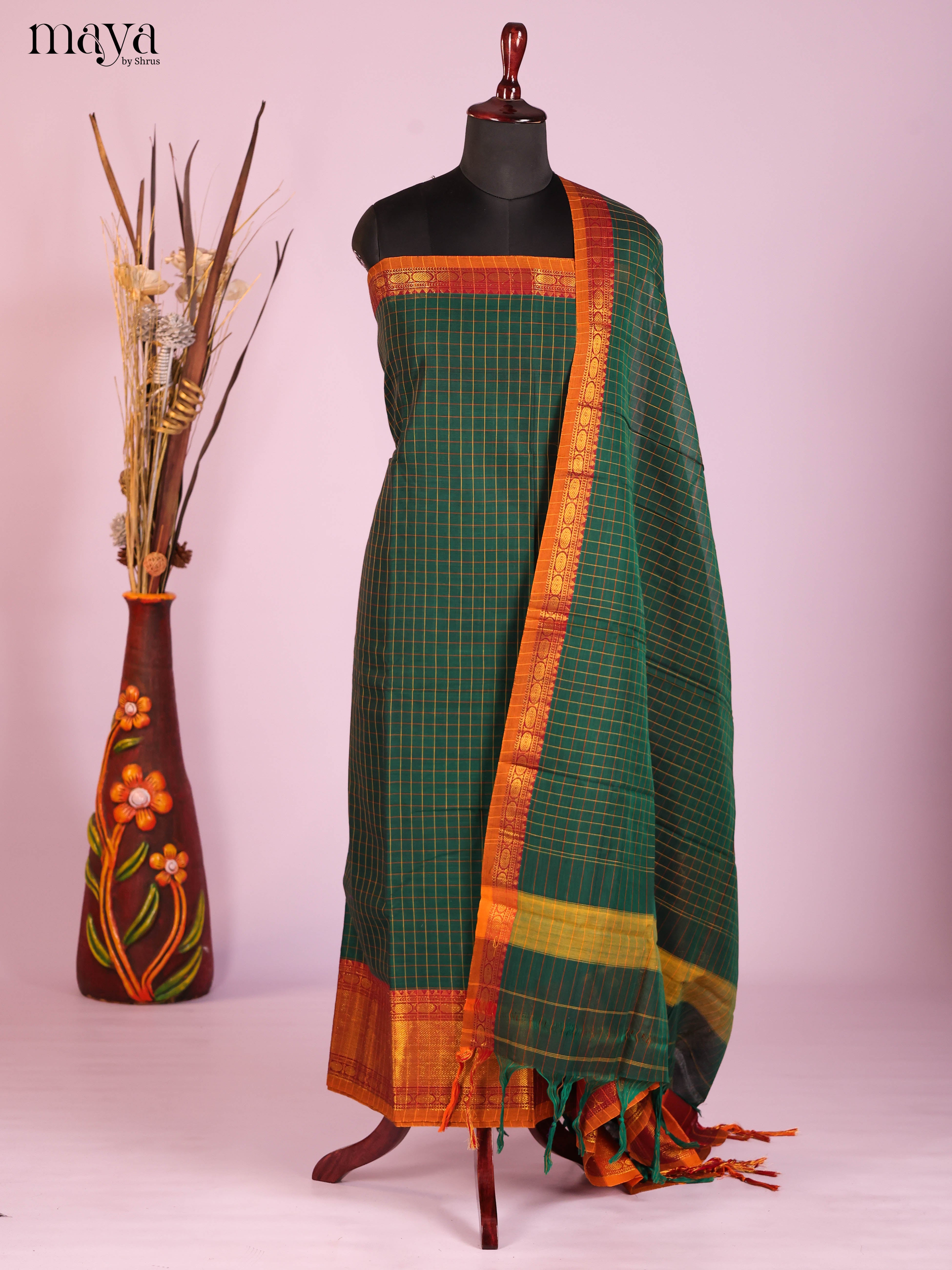 Green & Mustard -Narayanpet top & dupatta combo