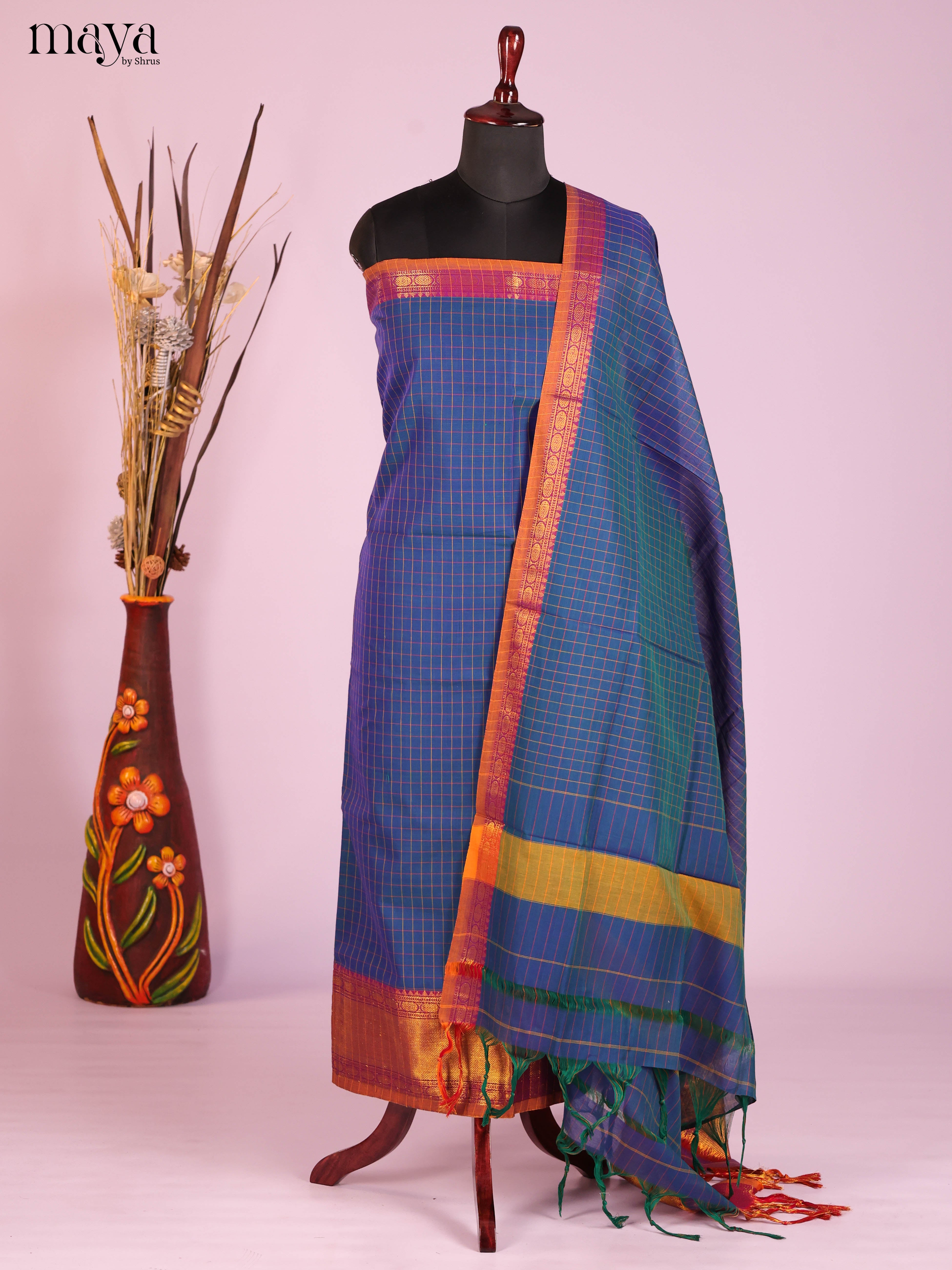 Blue & Purple -Narayanpet top & dupatta combo