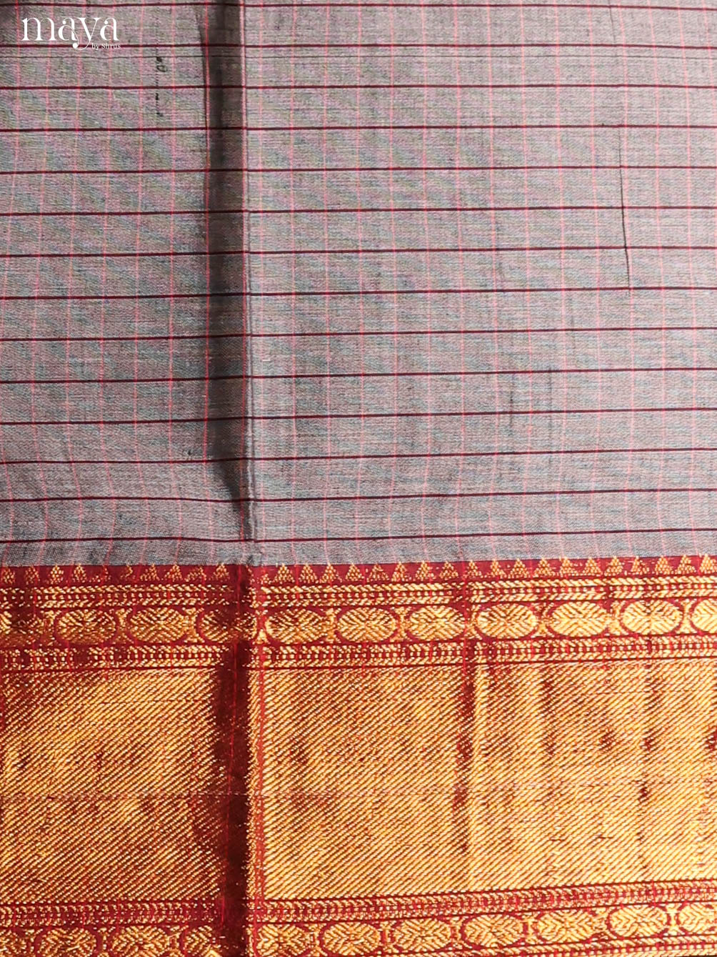 Grey & Red-Narayanpet top & dupatta combo