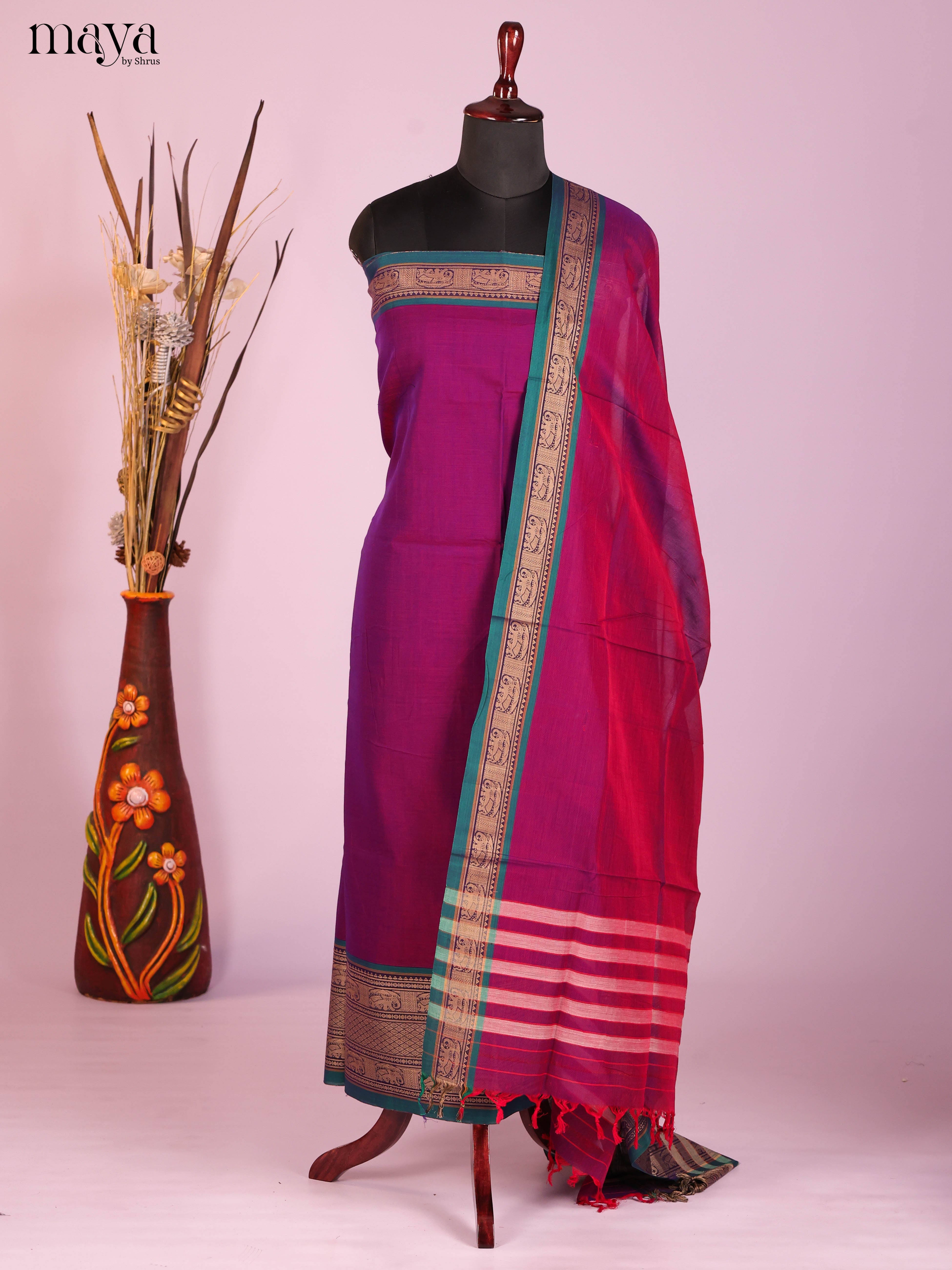 Purple & Green -Narayanpet top & dupatta combo