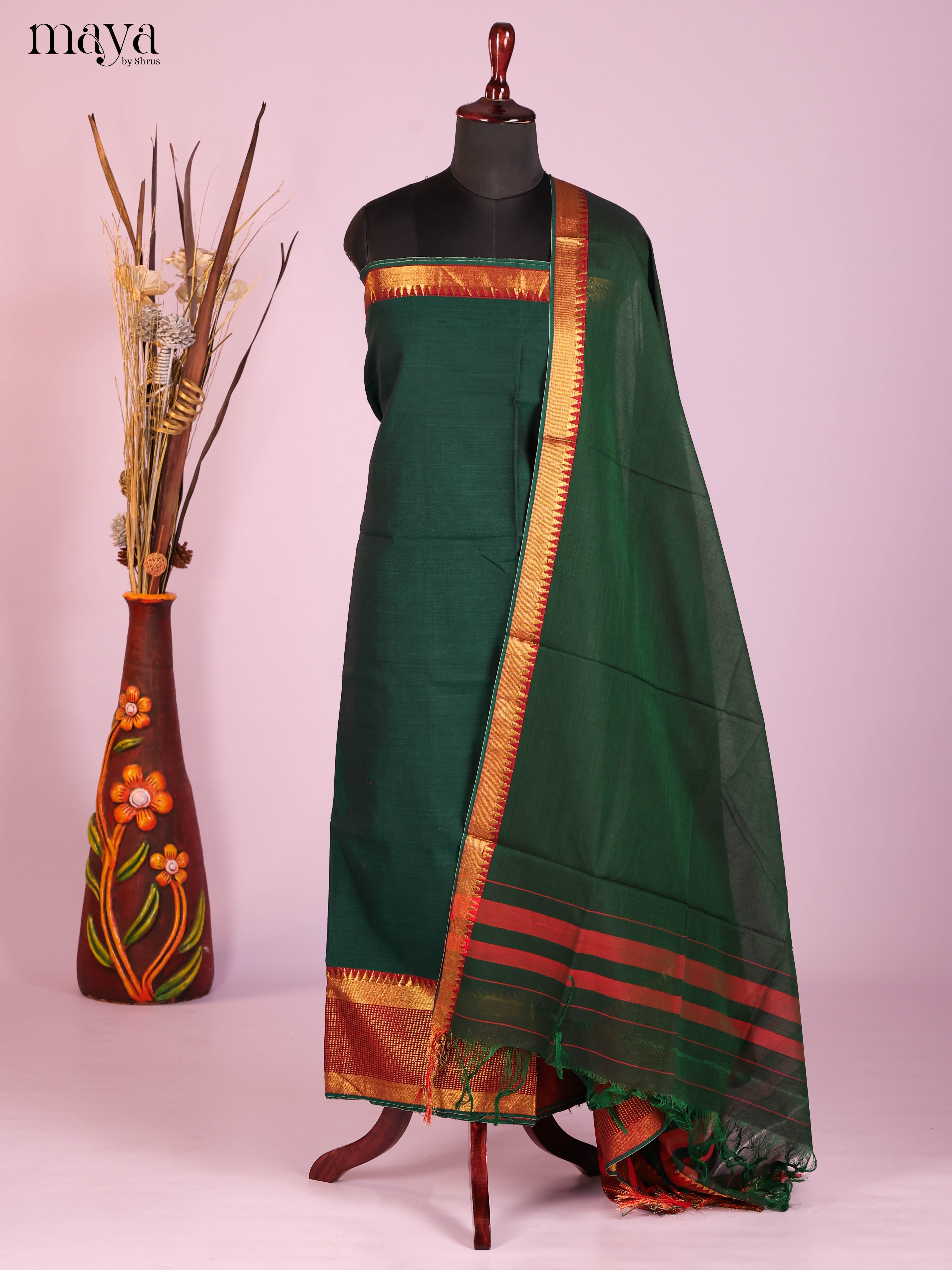 Green & Maroon -Narayanpet top & dupatta combo