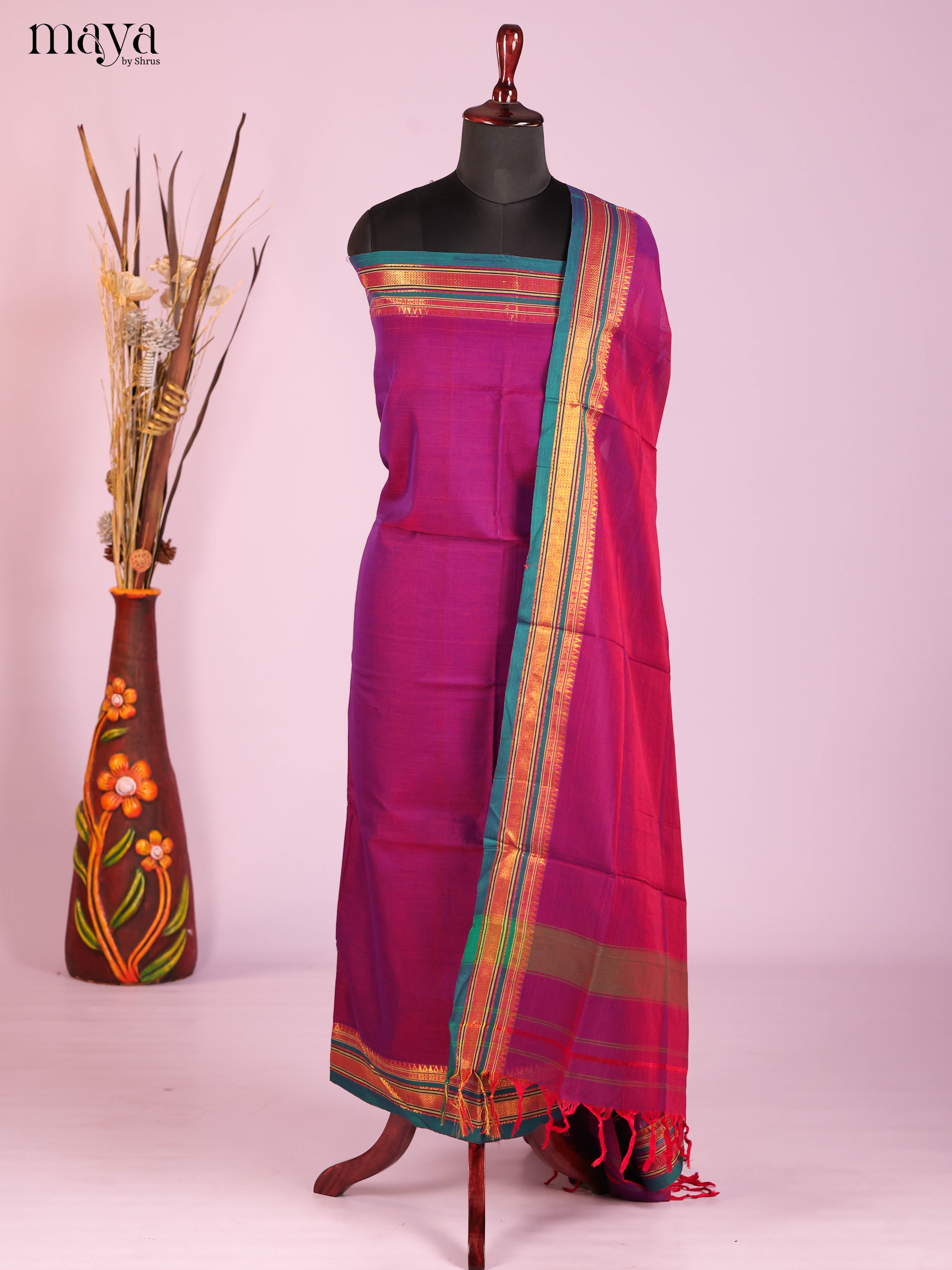 Purple & Green -Narayanpet top & dupatta combo