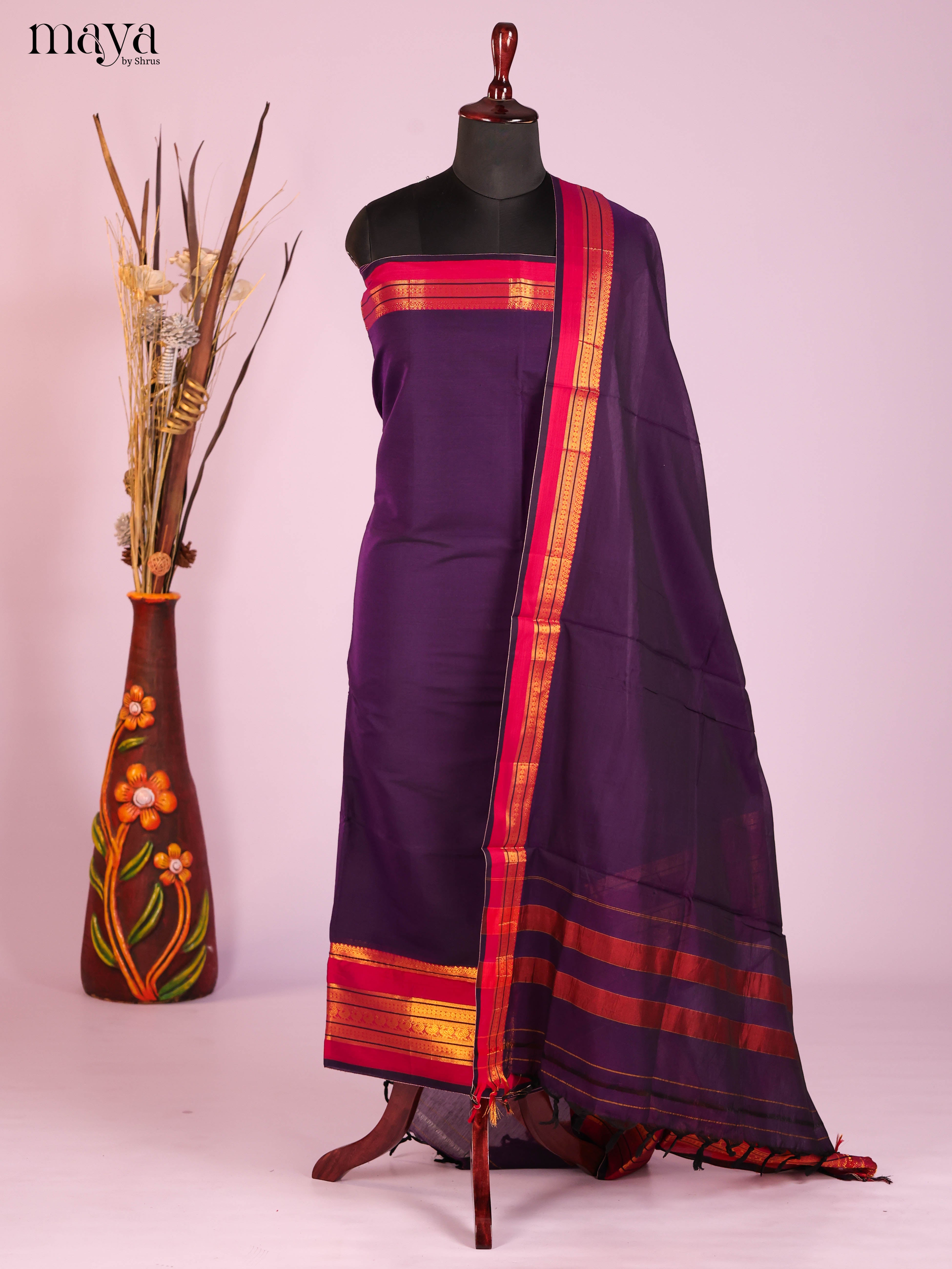 Violet & Red-Narayanpet top & dupatta combo