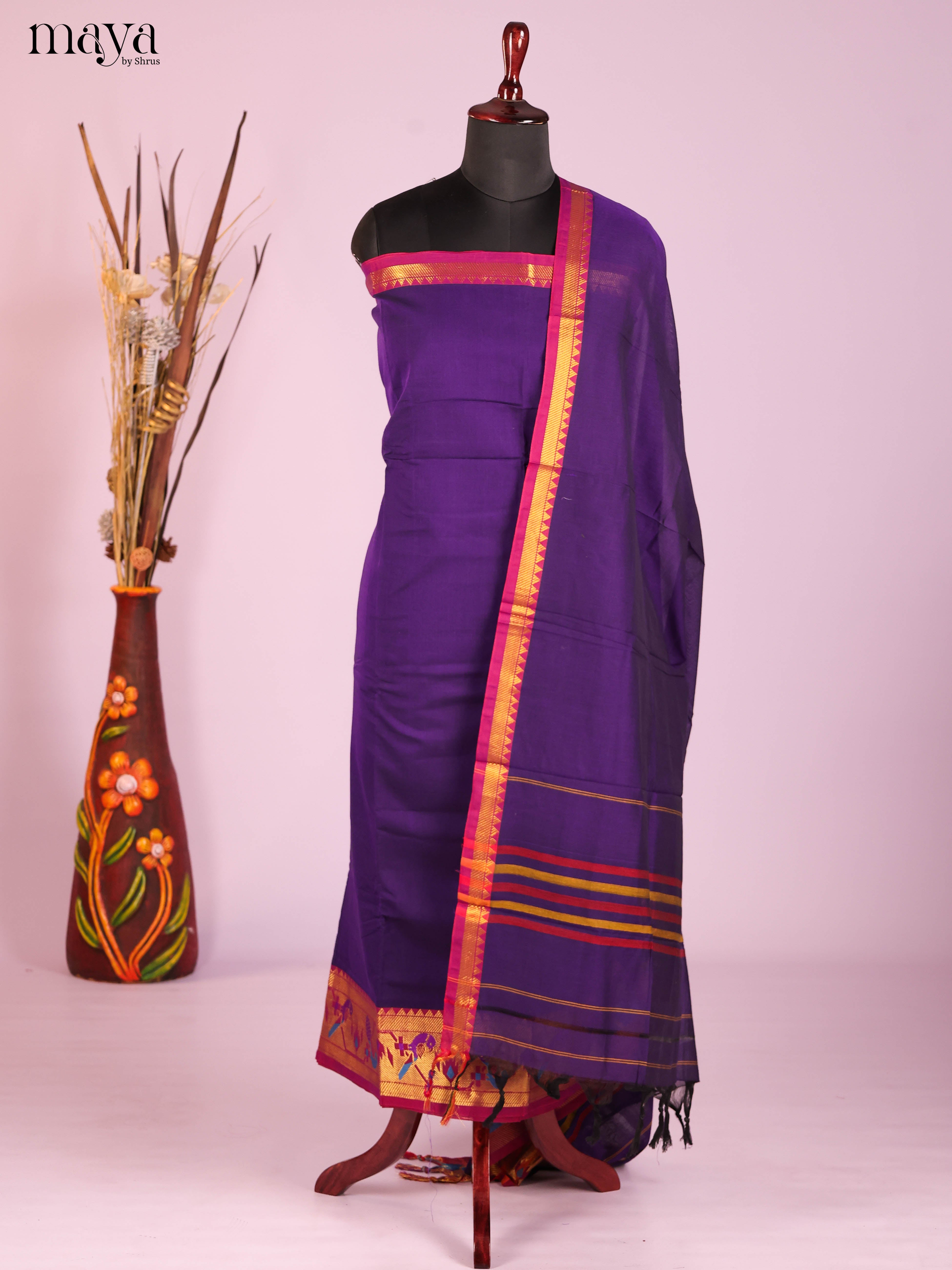 Violet & Pink -Narayanpet top & dupatta combo