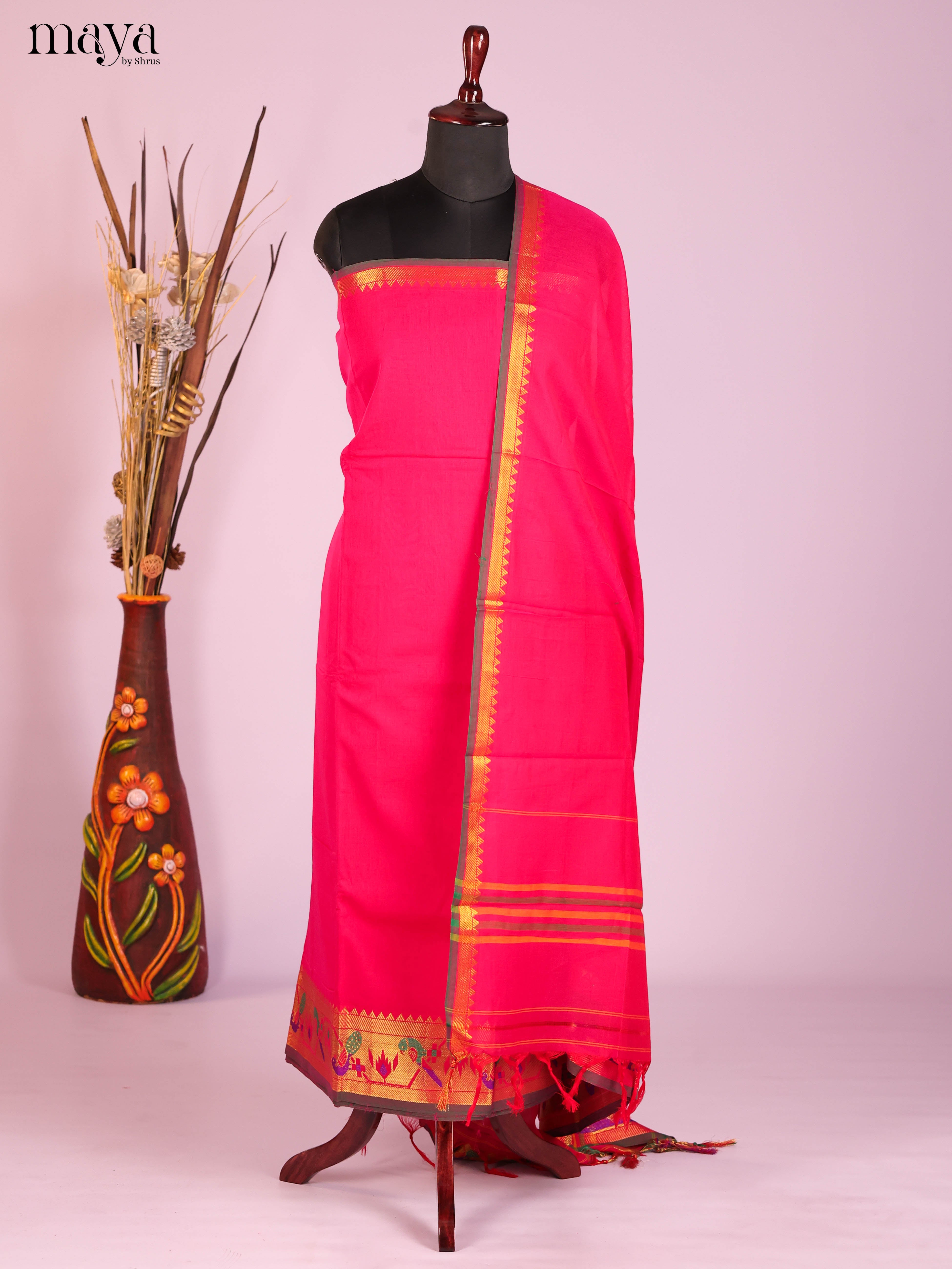 Pink -Narayanpet top & dupatta combo