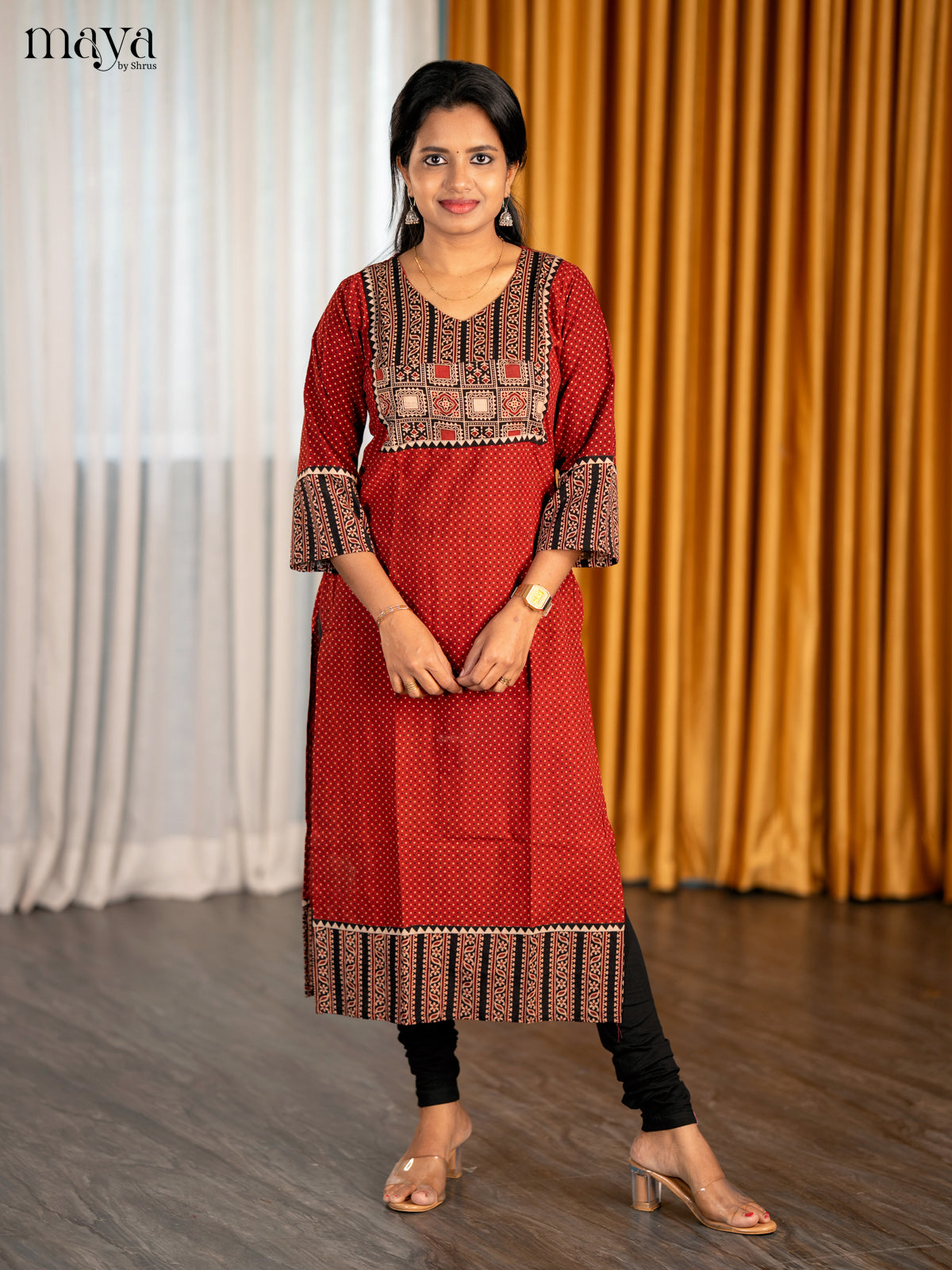 Red & Black Ajrakh printed Readymade Kurti
