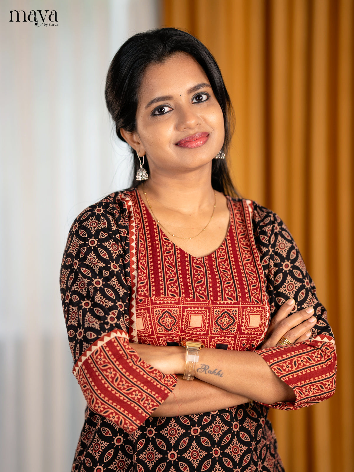 Black & Red Ajrakh Printed Readymade Kurti