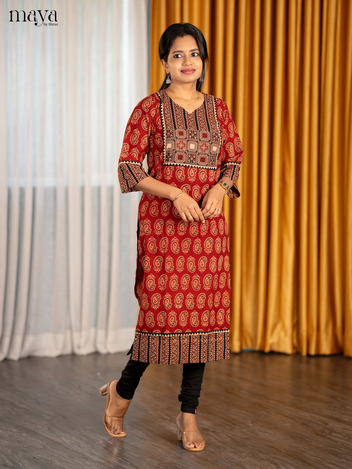 Red & Black Ajrakh Printed Readymade Kurti