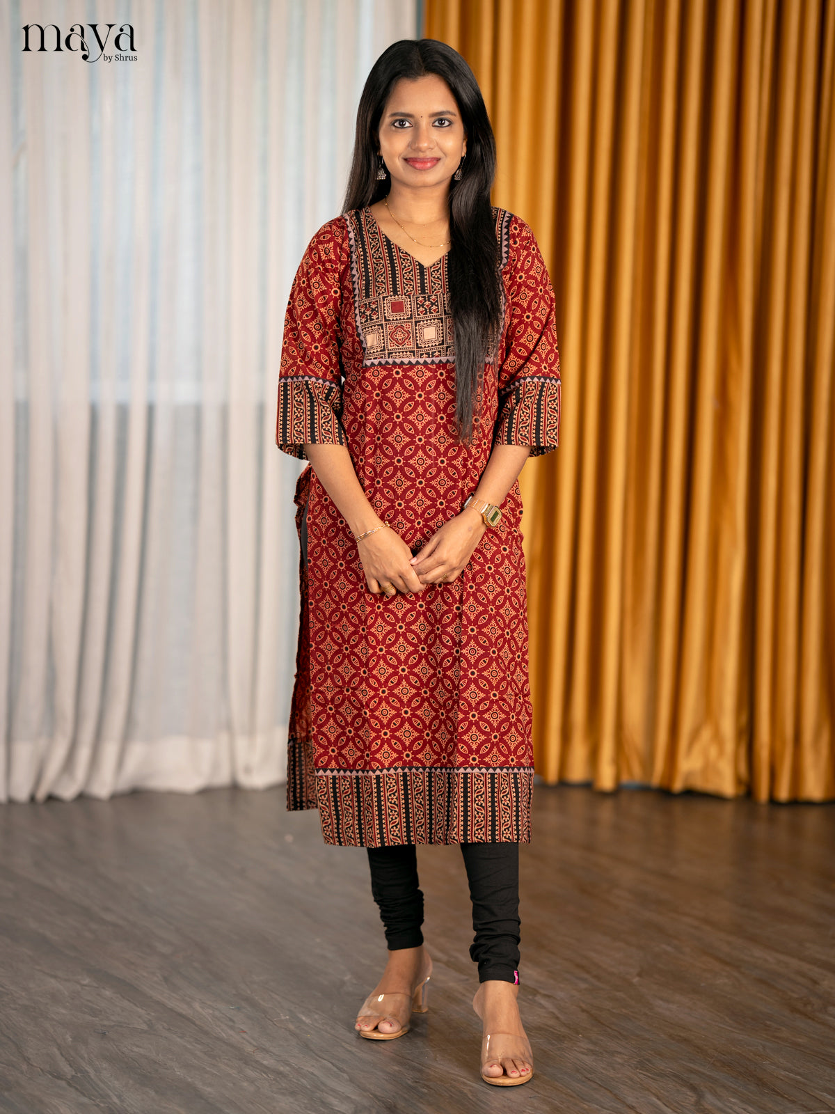 Red & Black Ajrakh Printed Readymade Kurti