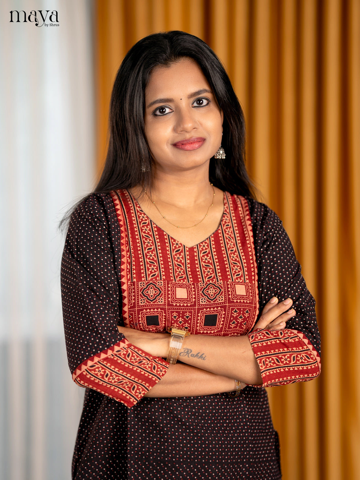 Black & Red Ajrakh Printed Readymade Kurti