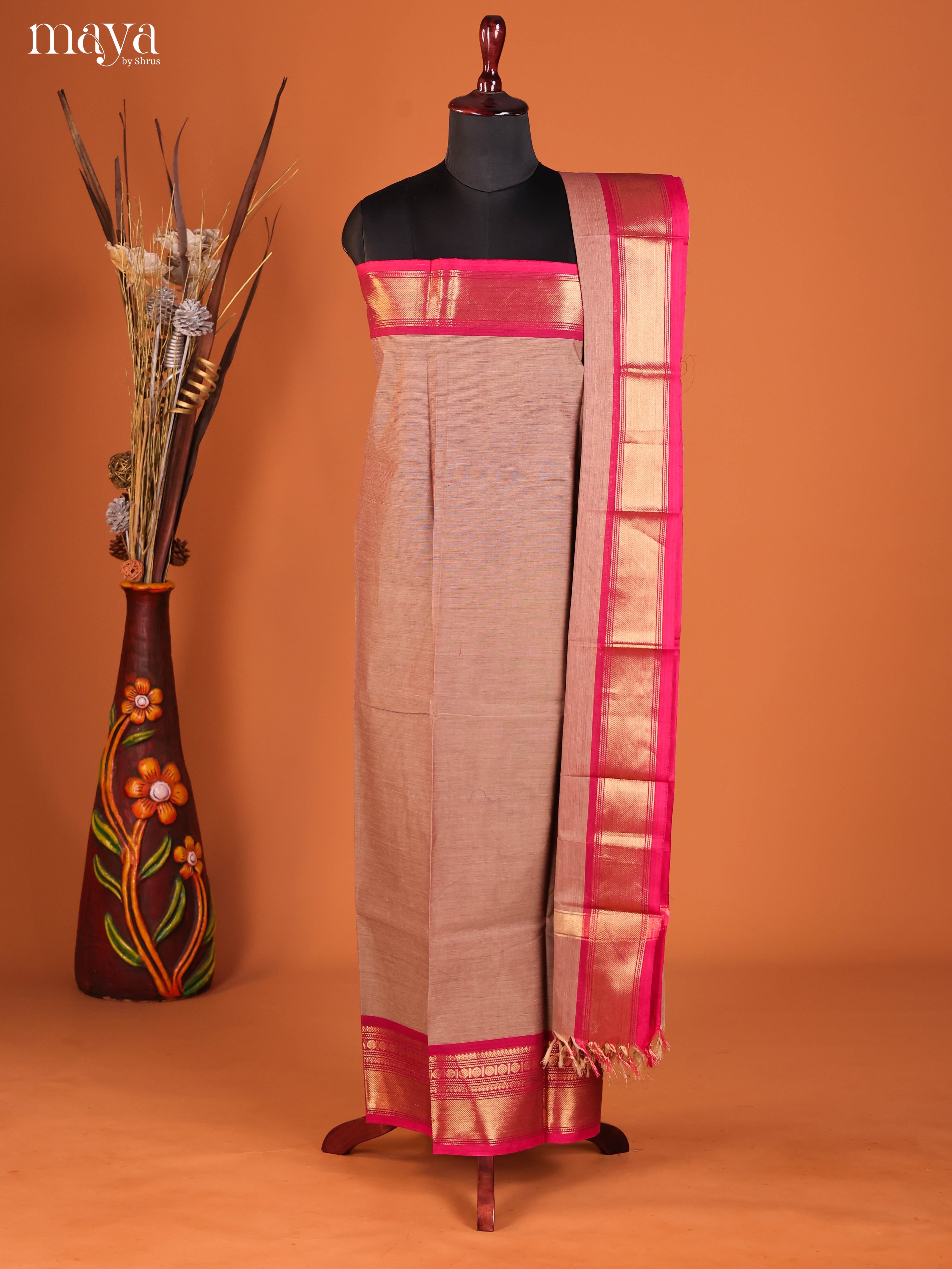 Grey & Pink -chettinad top & dupatta combo