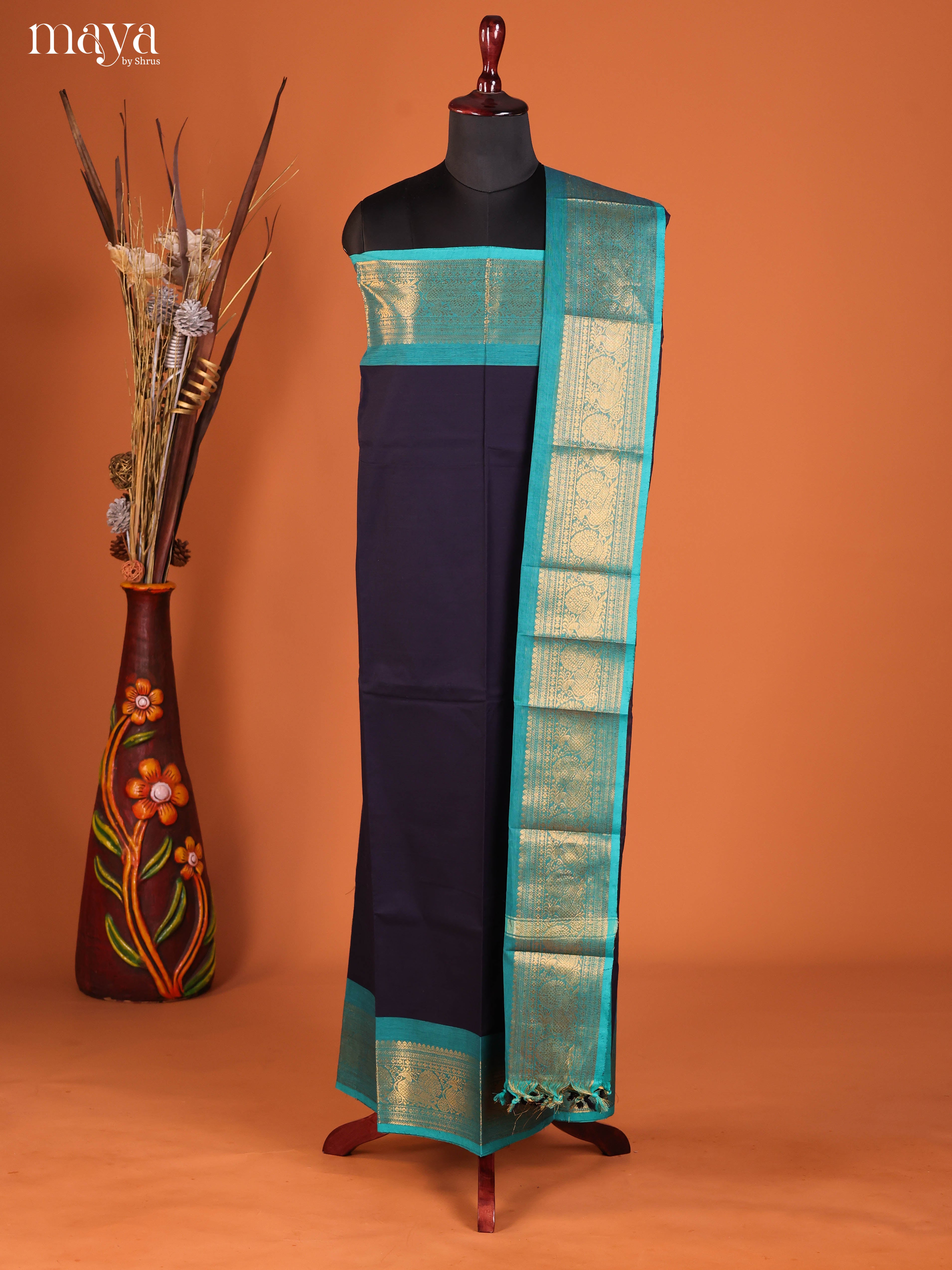 Navy Blue & Blue-chettinad top & dupatta combo