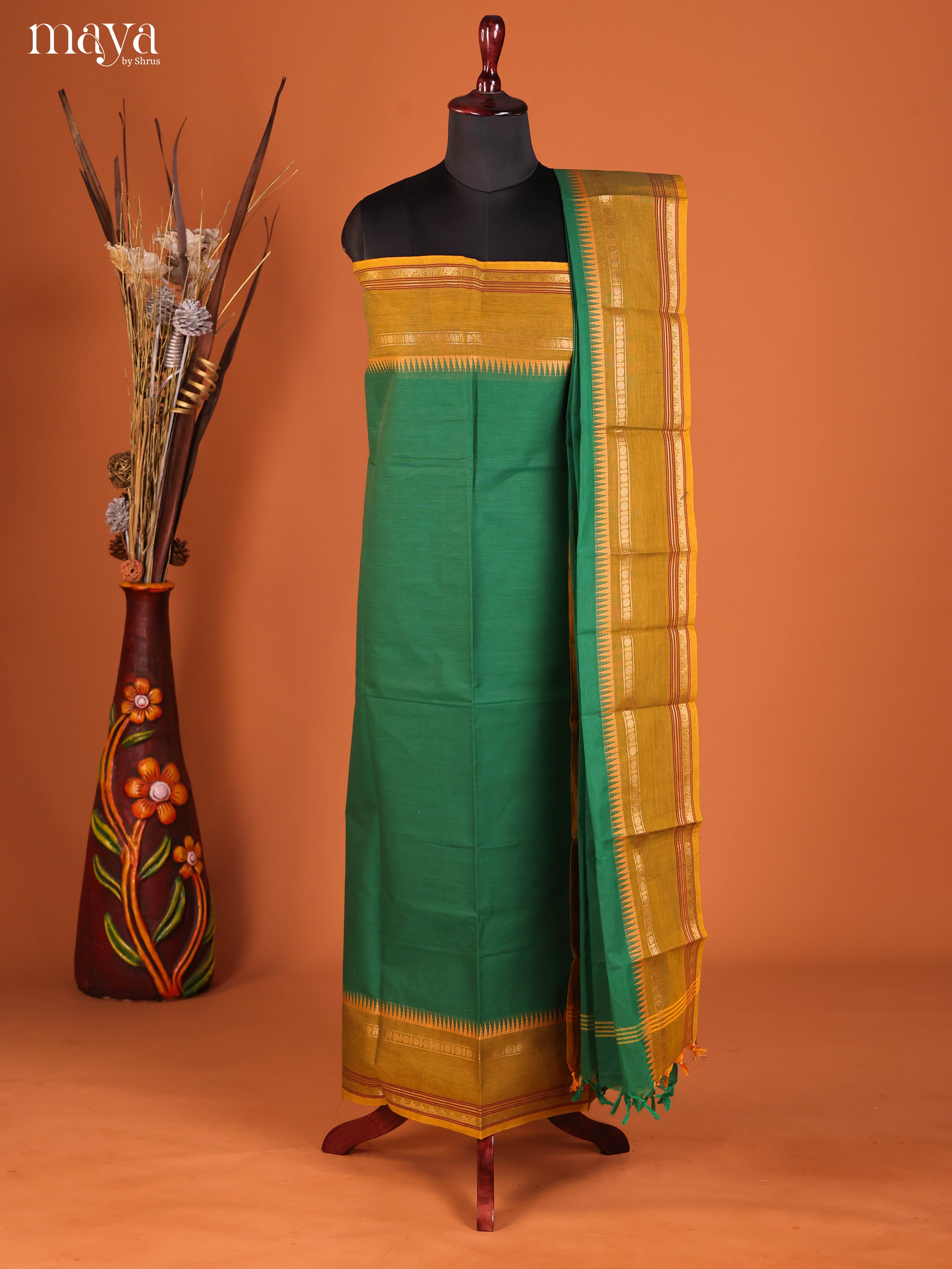 Green & Mustard-chettinad top & dupatta combo