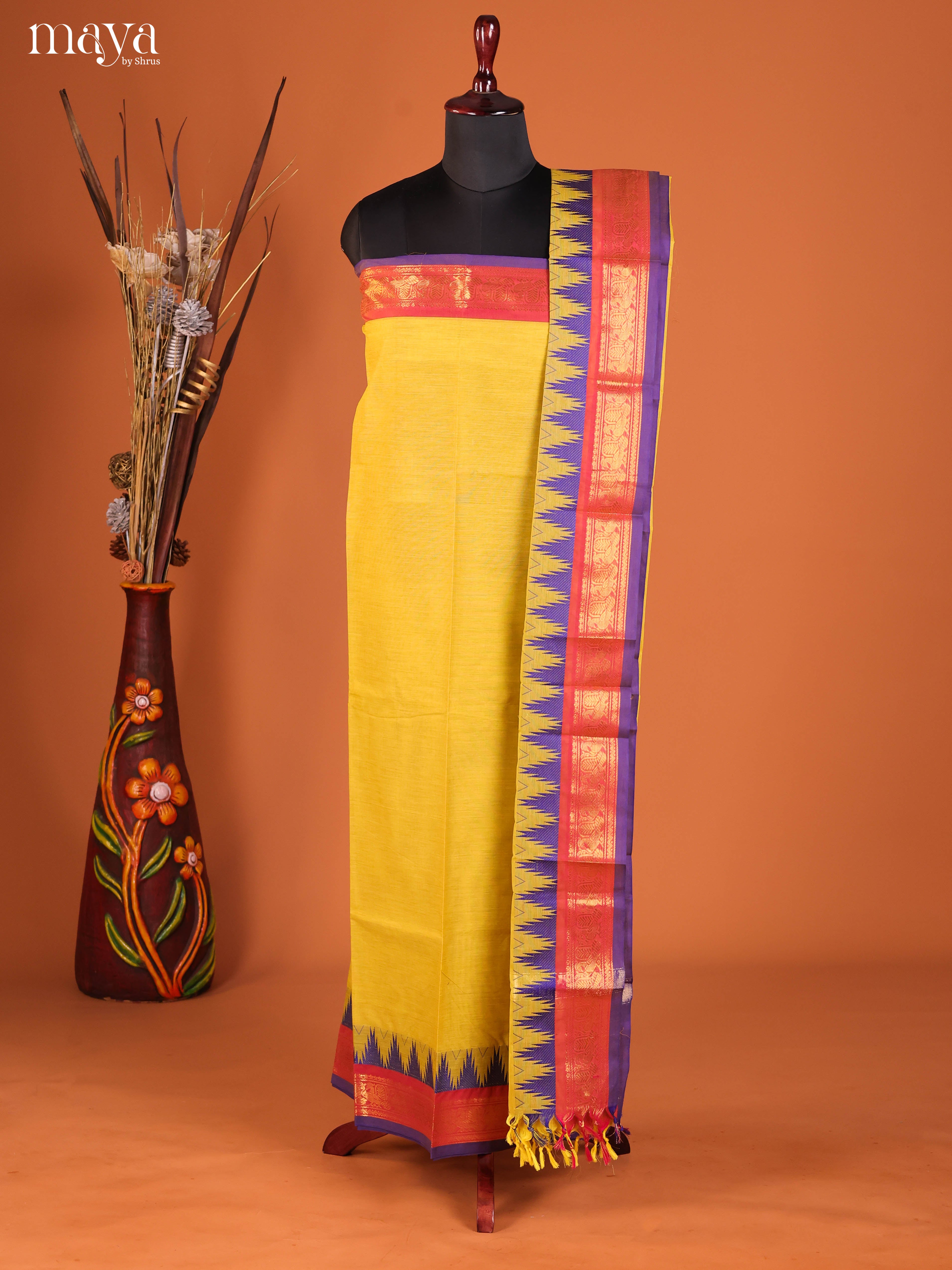 Yellow & Purple-chettinad top & dupatta combo