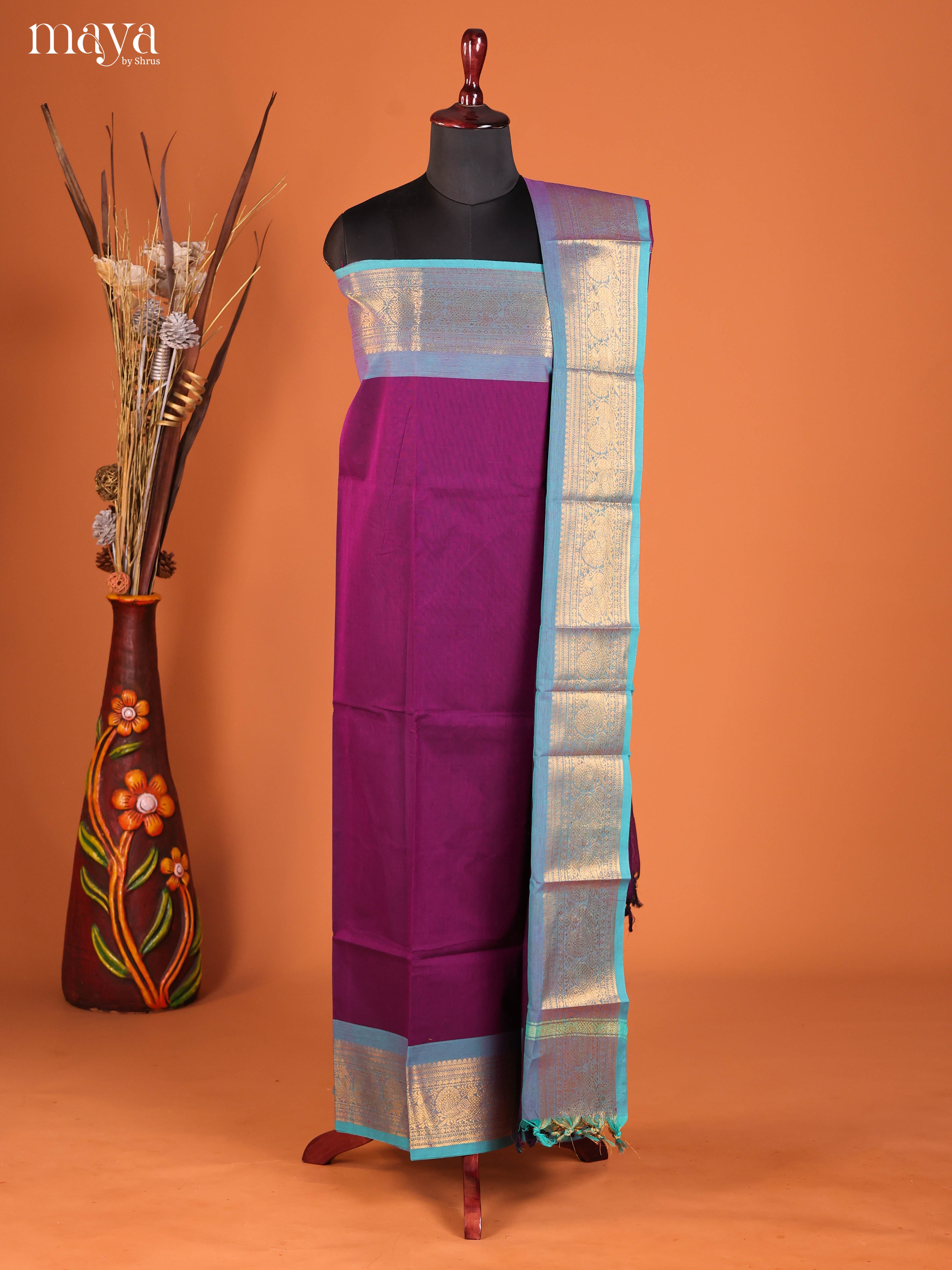 Violet & Blue-chettinad top & dupatta combo