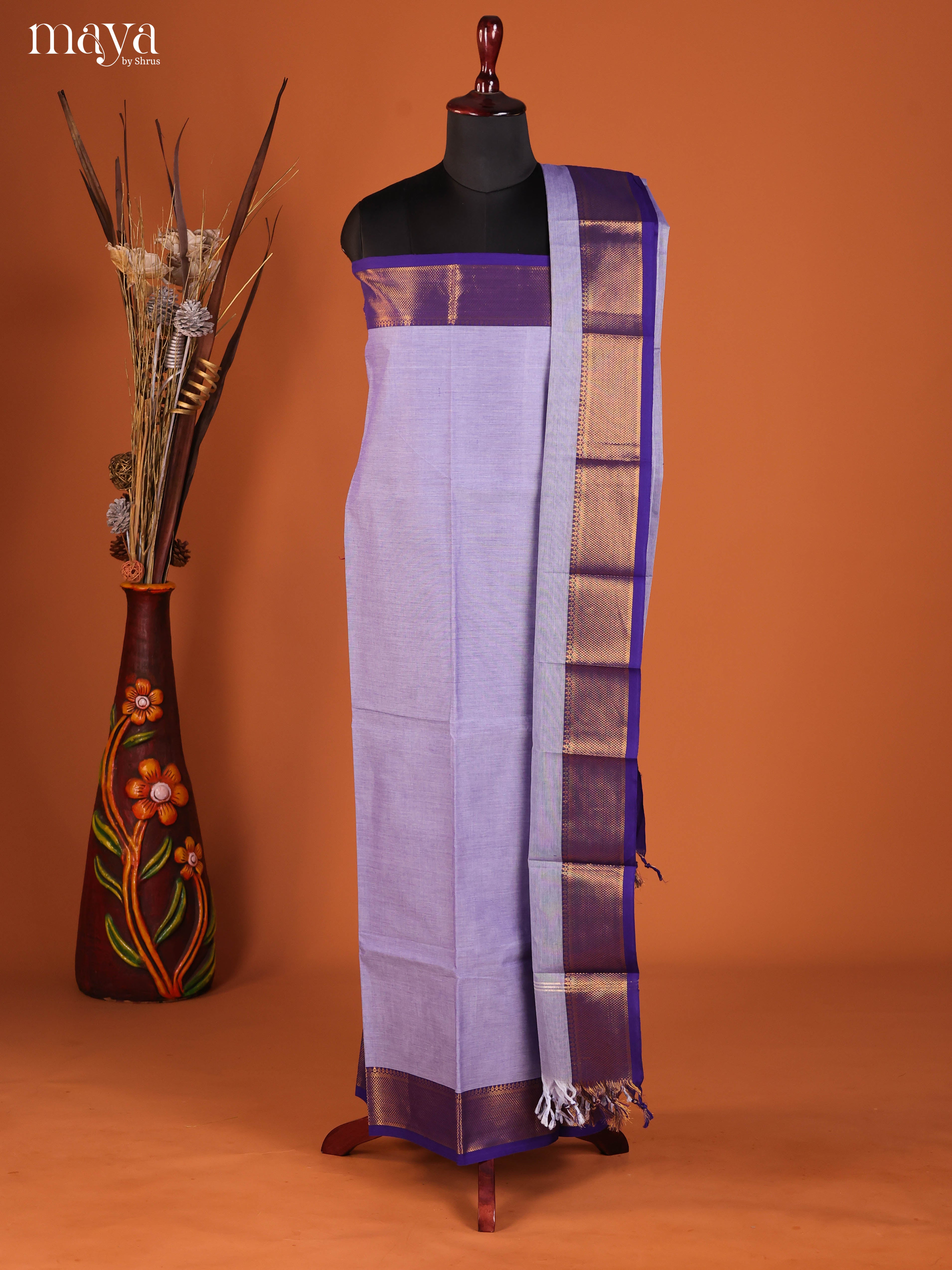 Lavender & Blue-chettinad top & dupatta combo