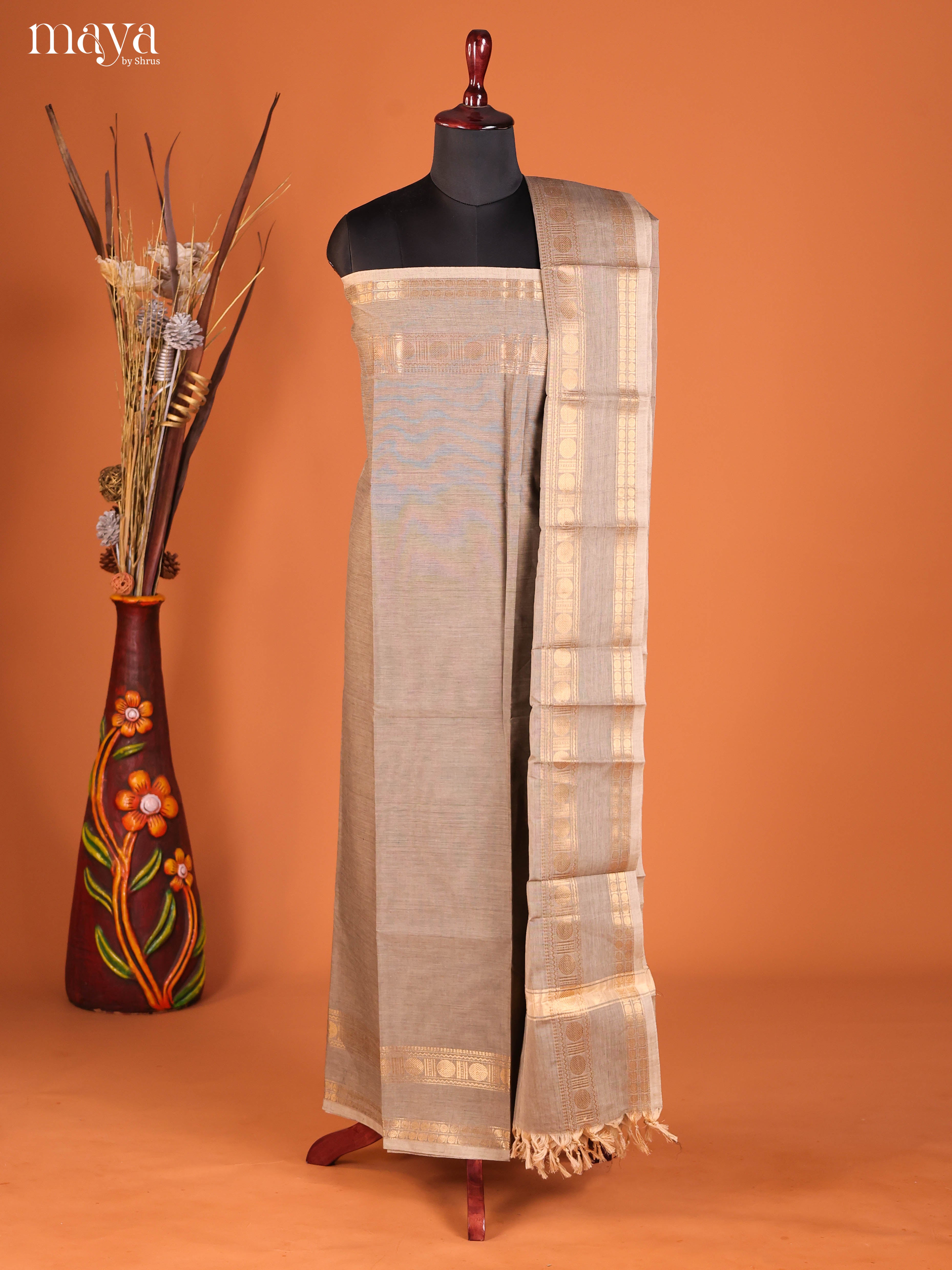 Grey-chettinad top & dupatta combo