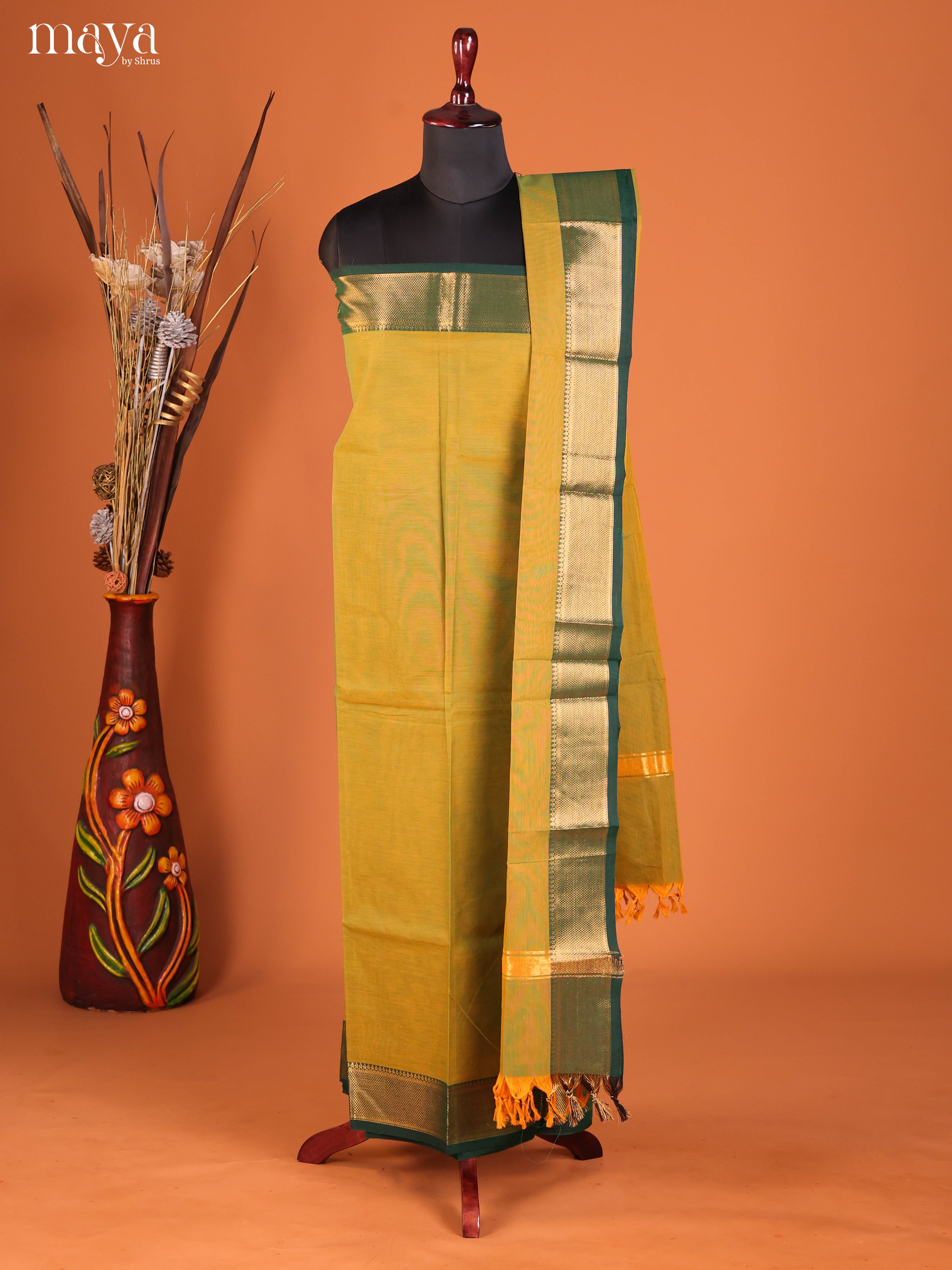Mehandi & Green-chettinad top & dupatta combo