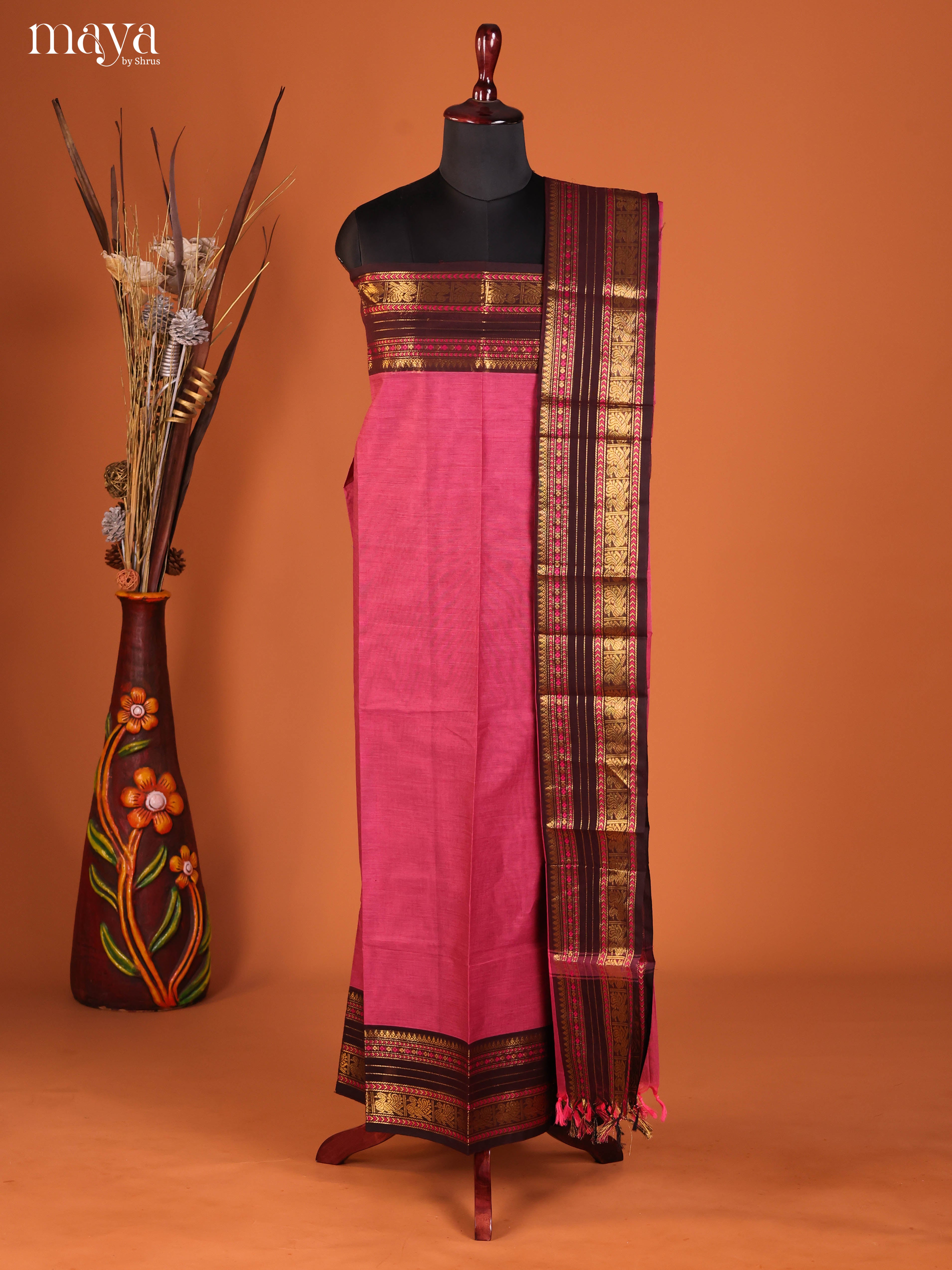 Pink & Maroon-chettinad top & dupatta combo