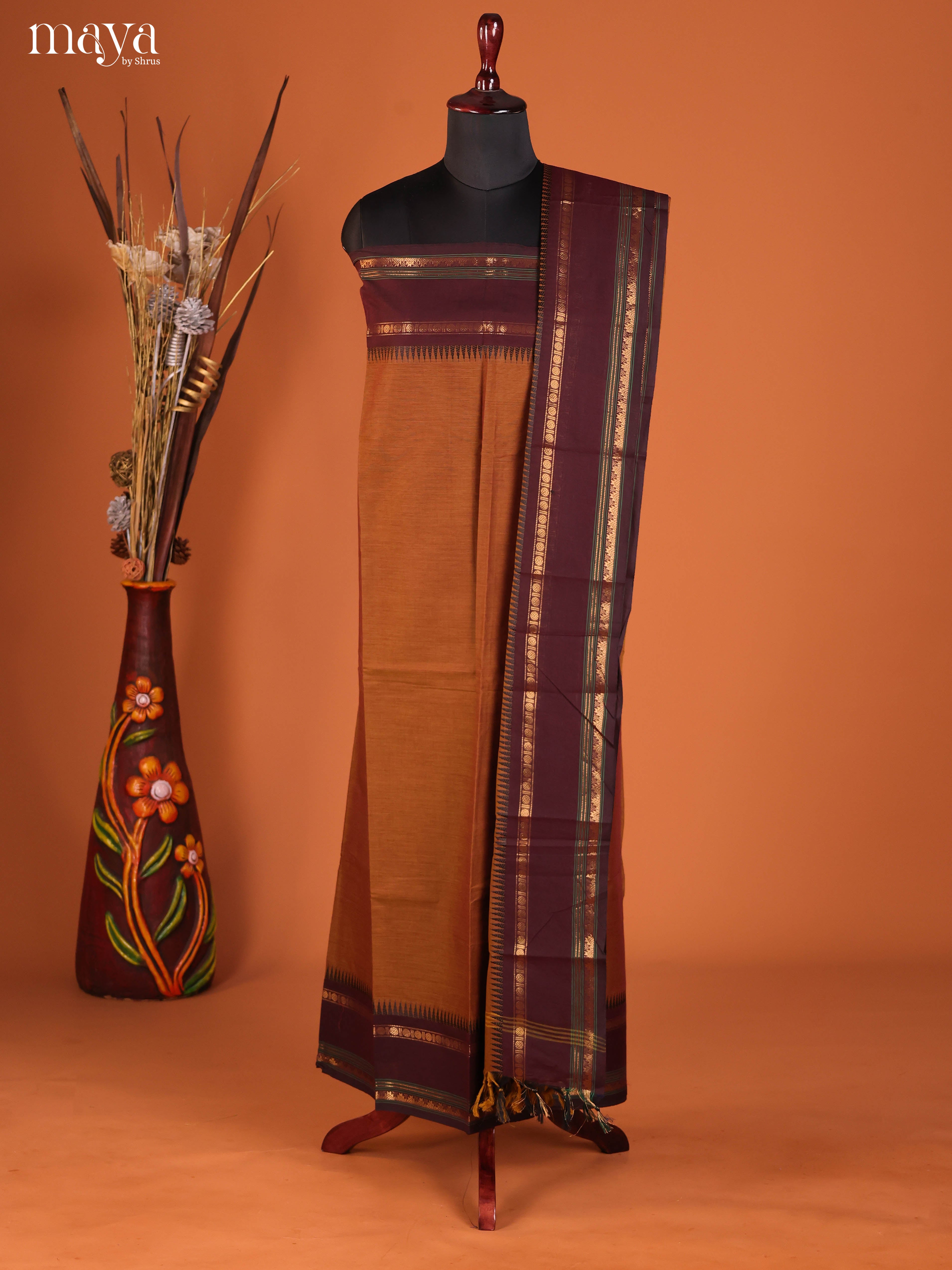 Mustard & Maroon -chettinad top & dupatta combo