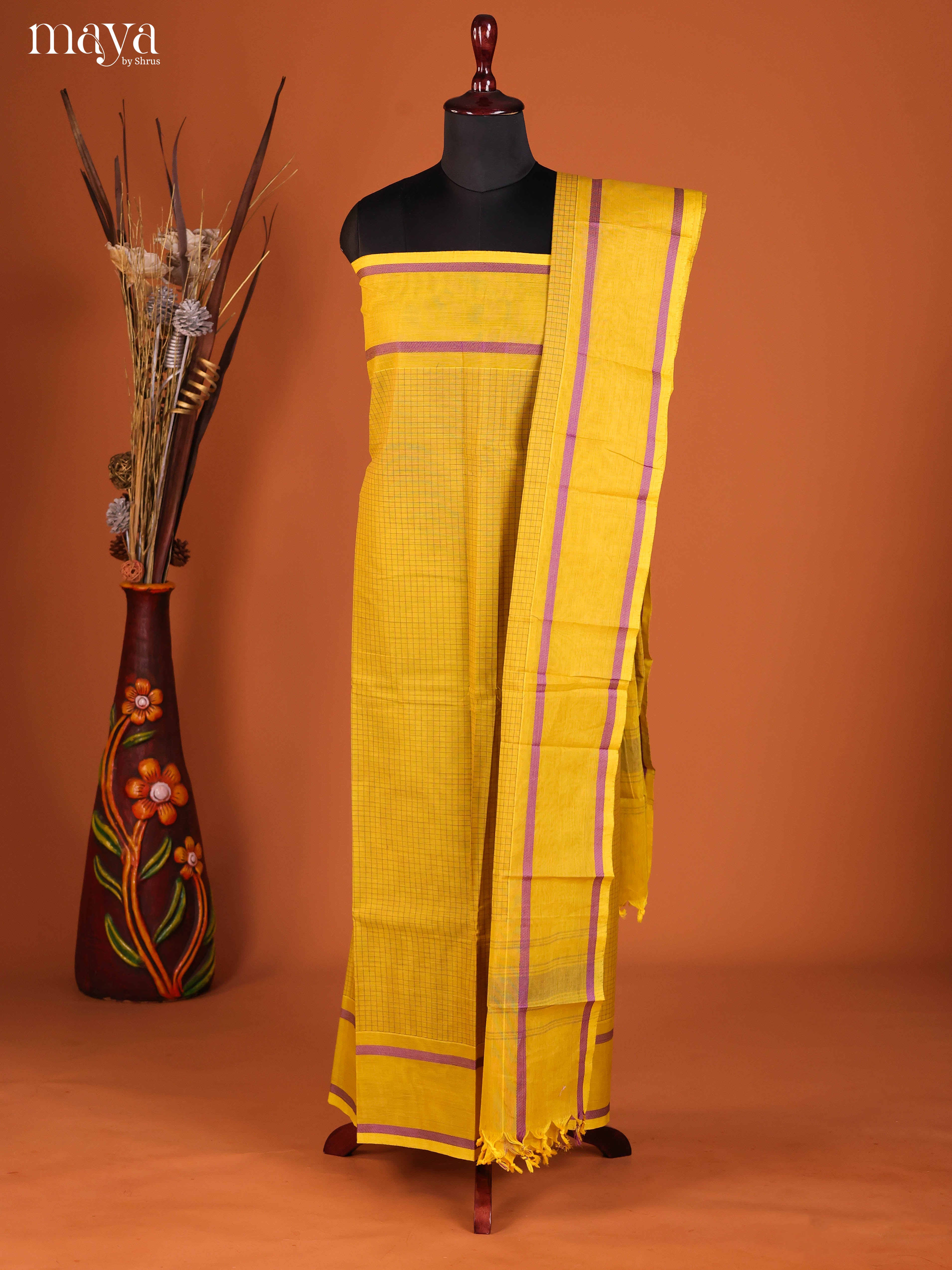 Yellow-chettinad top & dupatta combo