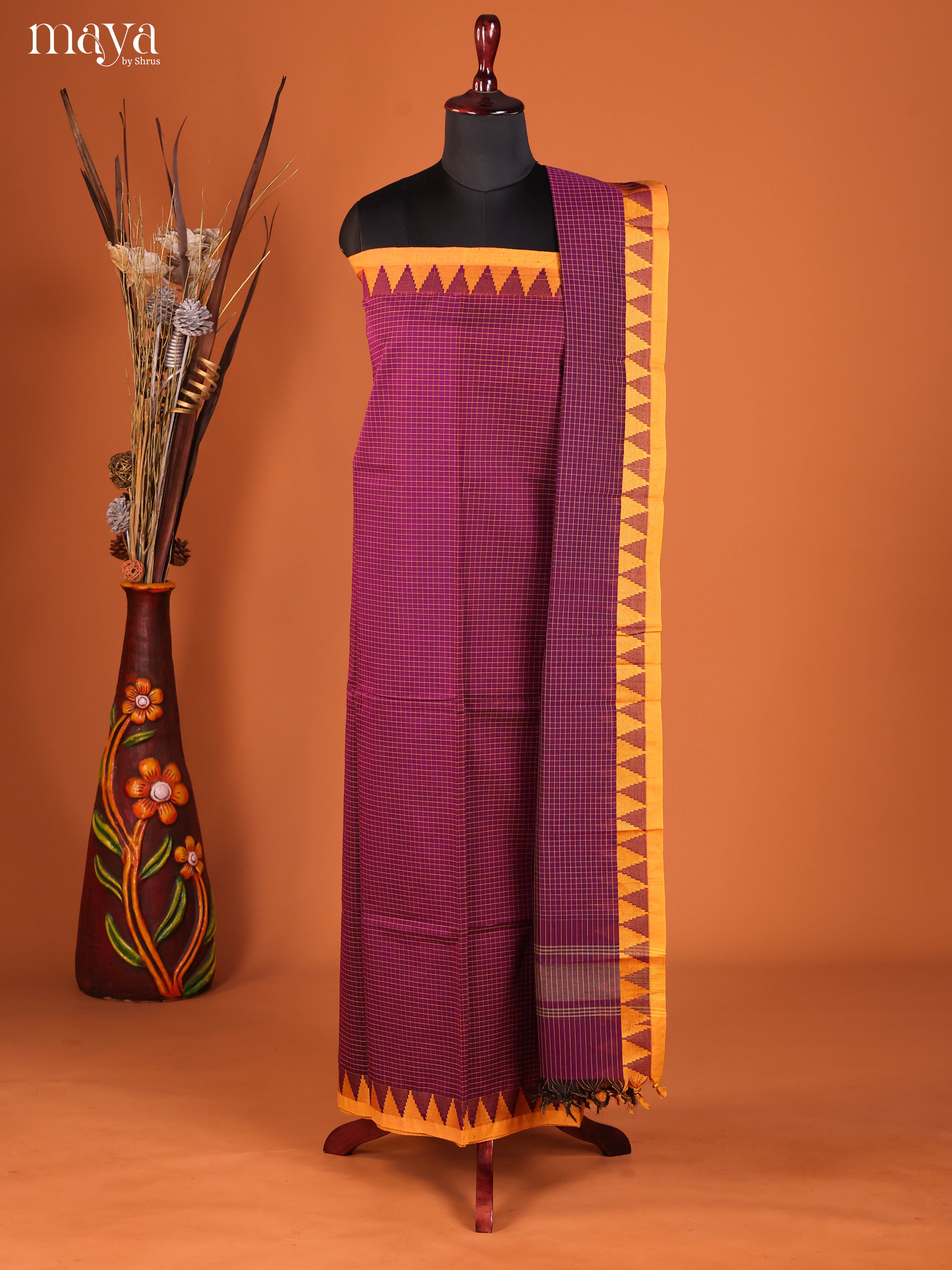 Purple & Yellow -chettinad top & dupatta combo