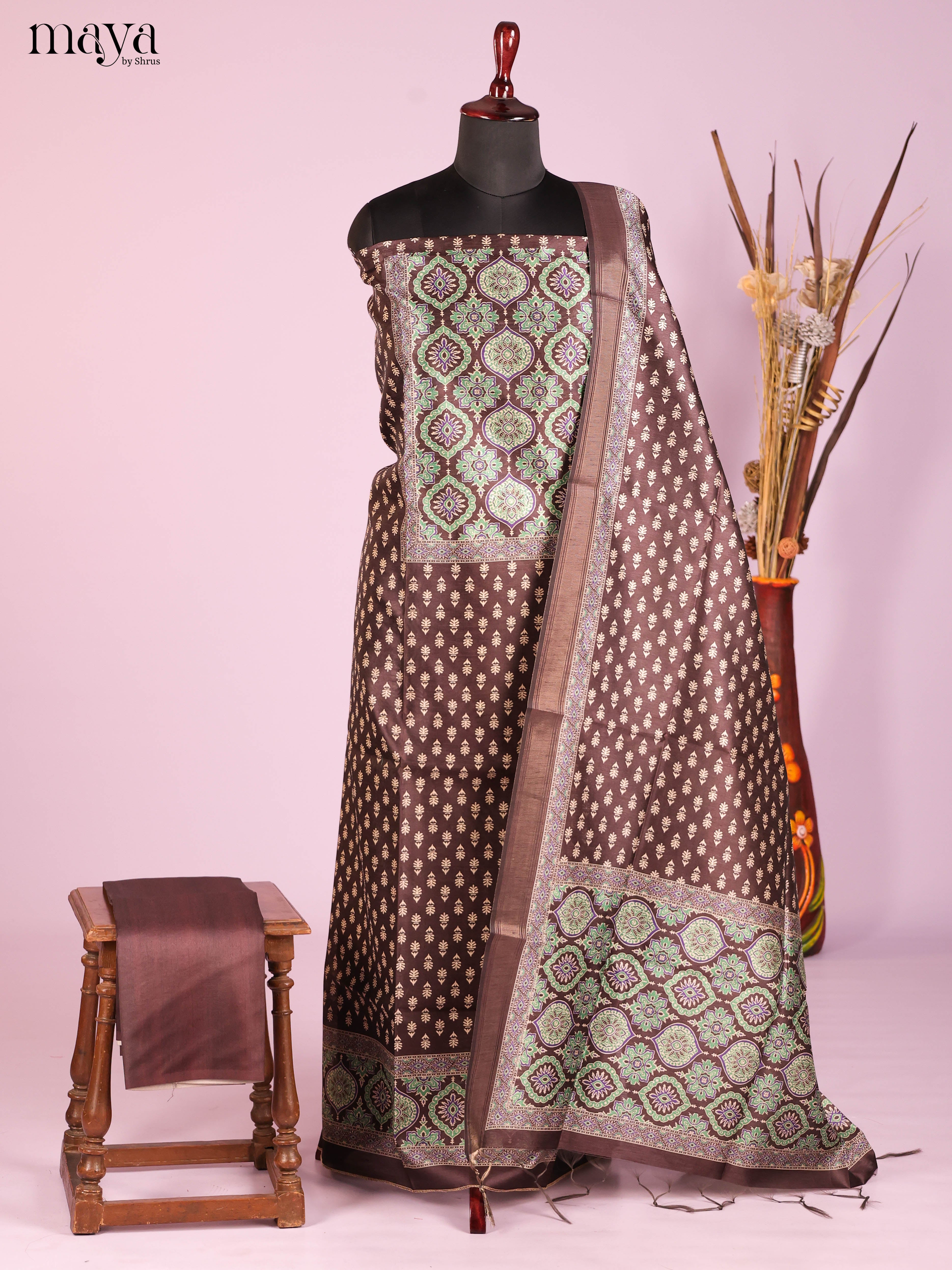 Brown -Semi Tussar Salwar Unstitch