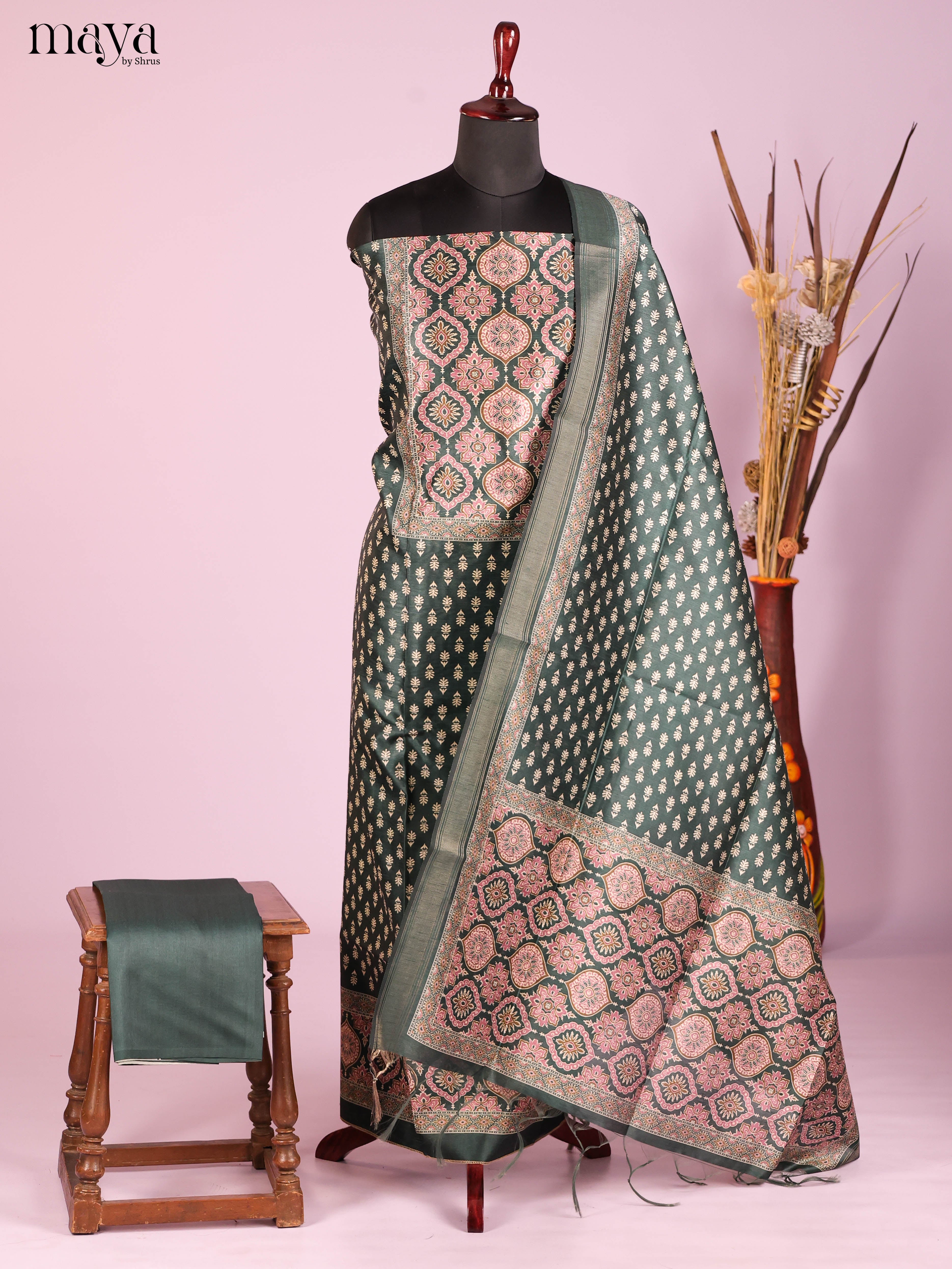 Green-Semi Tussar Salwar Unstitch