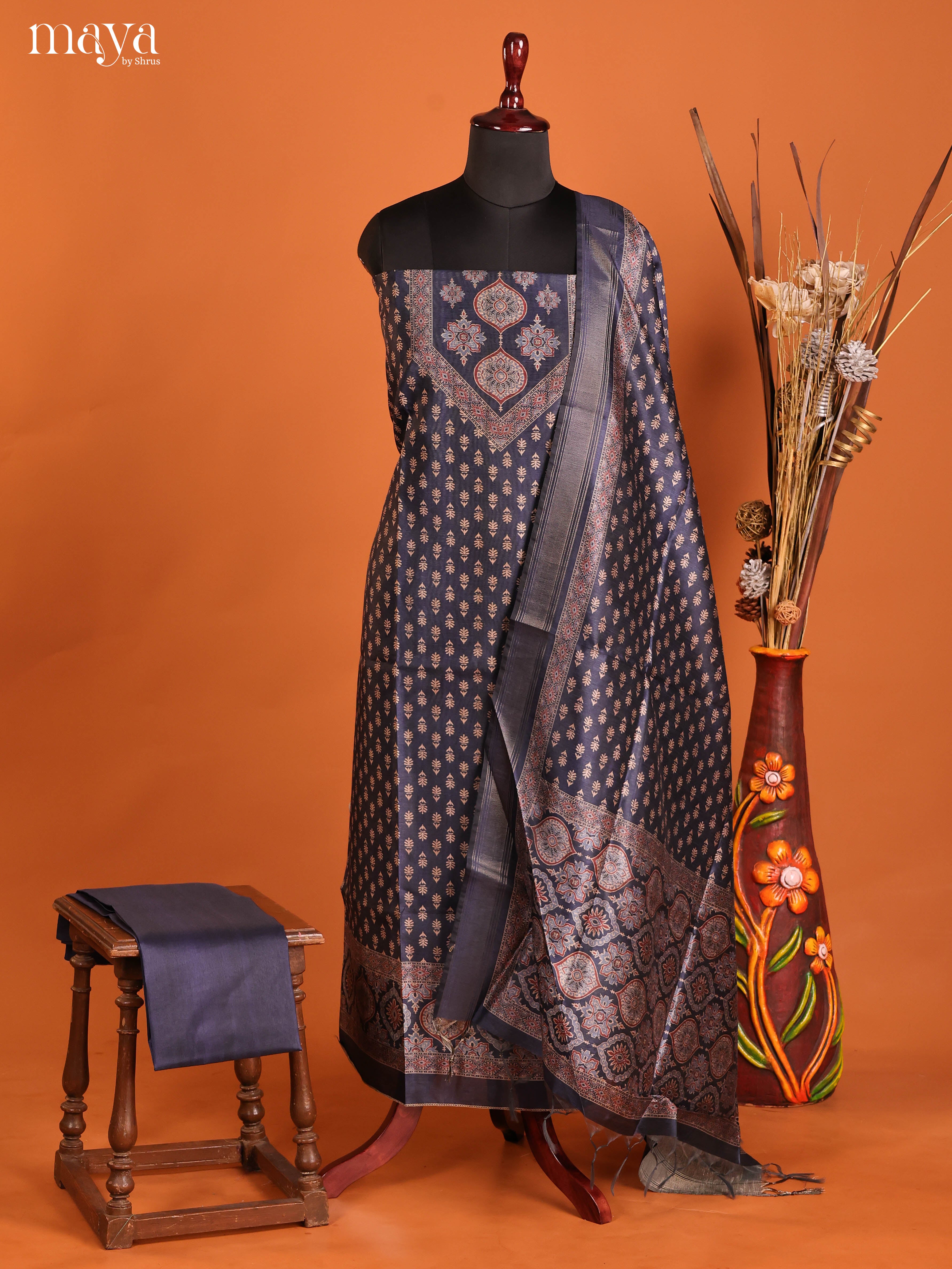 Blue -Semi Tussar Salwar Unstitch