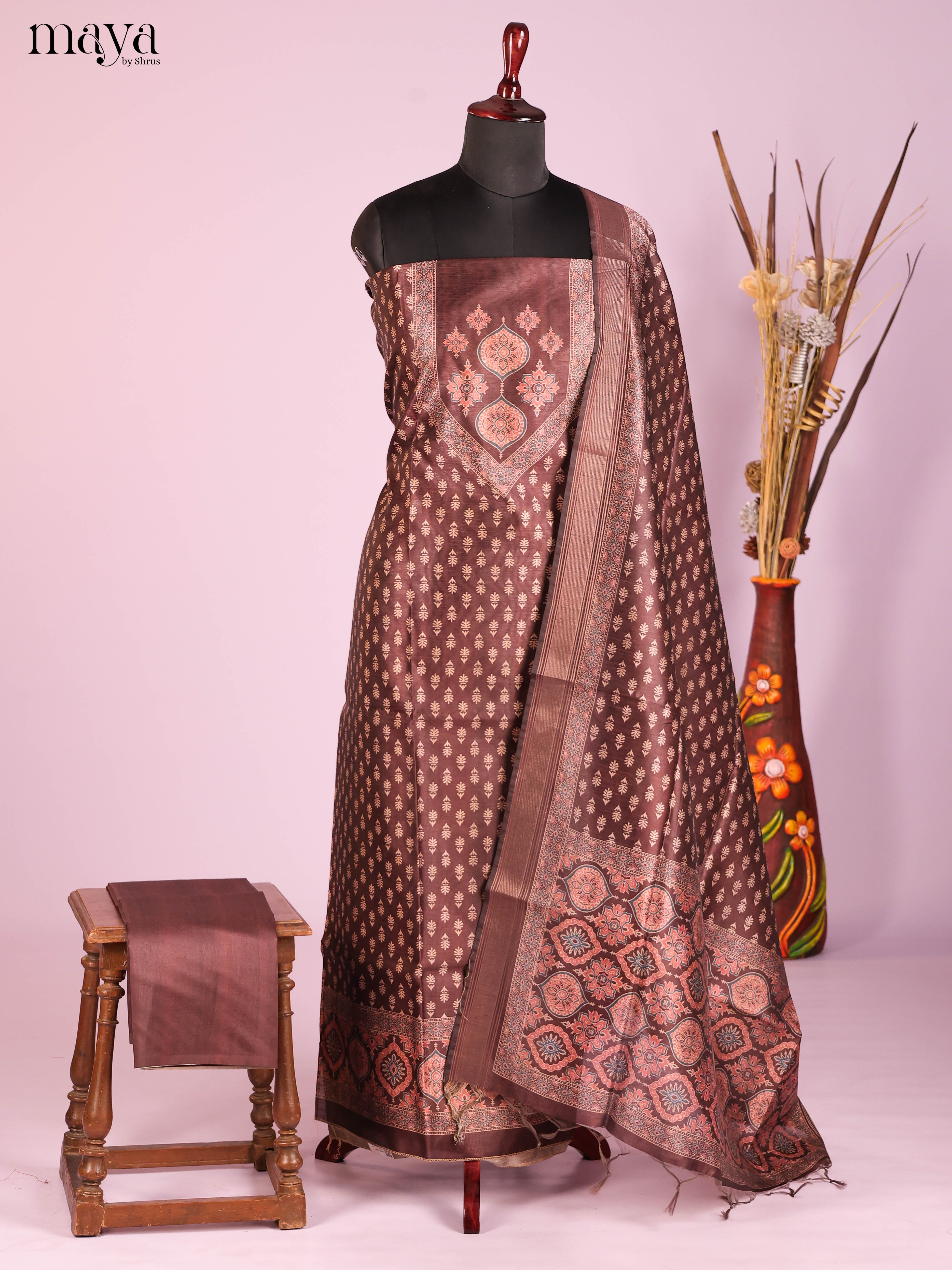 Brown -Semi Tussar Salwar Unstitch