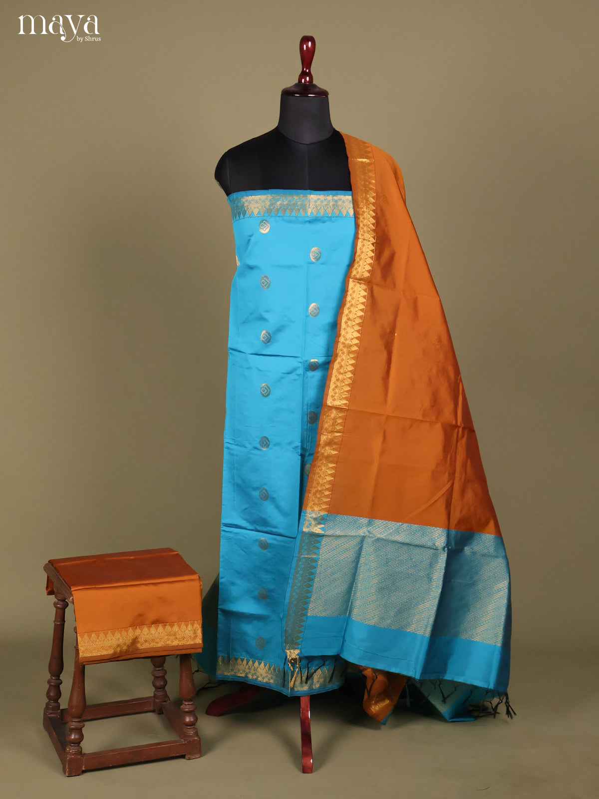 Blue & Brick -semi softsilk salwar Unstitch