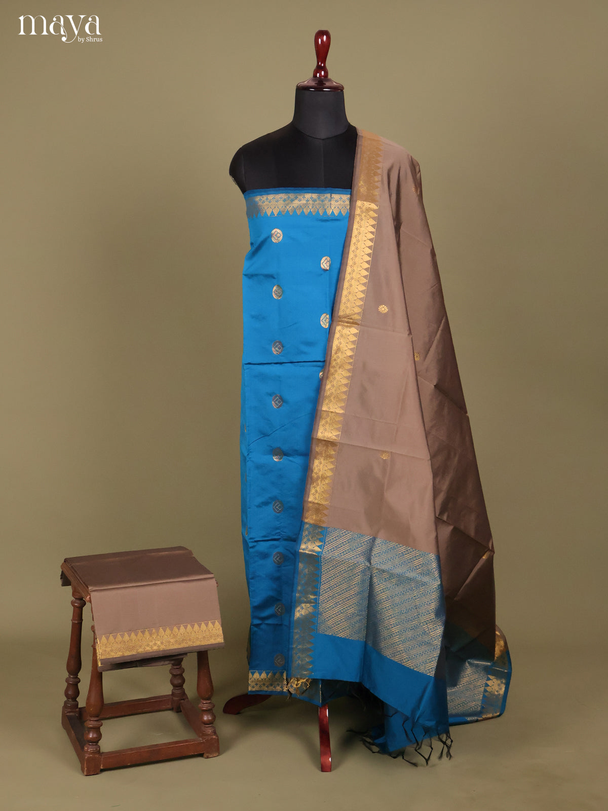 Blue & Grey-semi softsilk salwar Unstitch