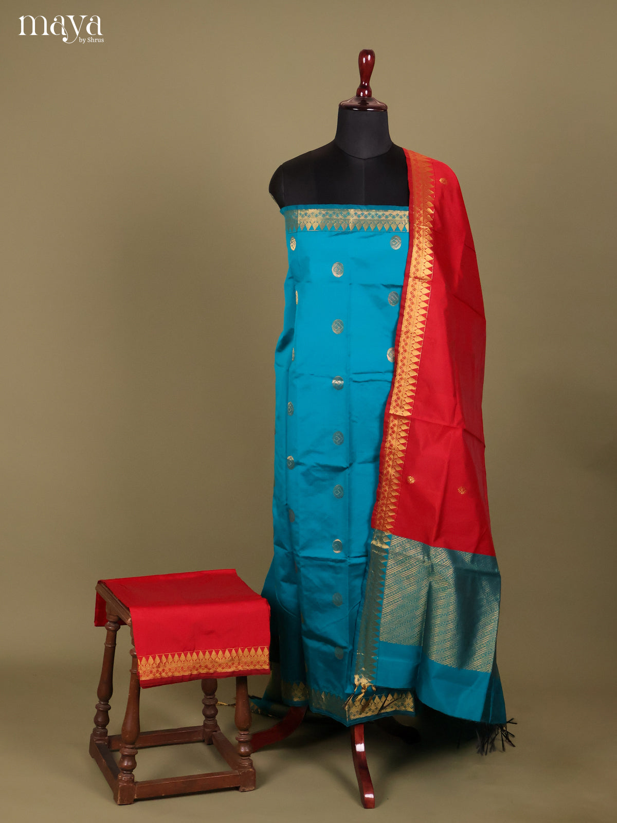 Blue & Maroon-semi softsilk salwar Unstitch