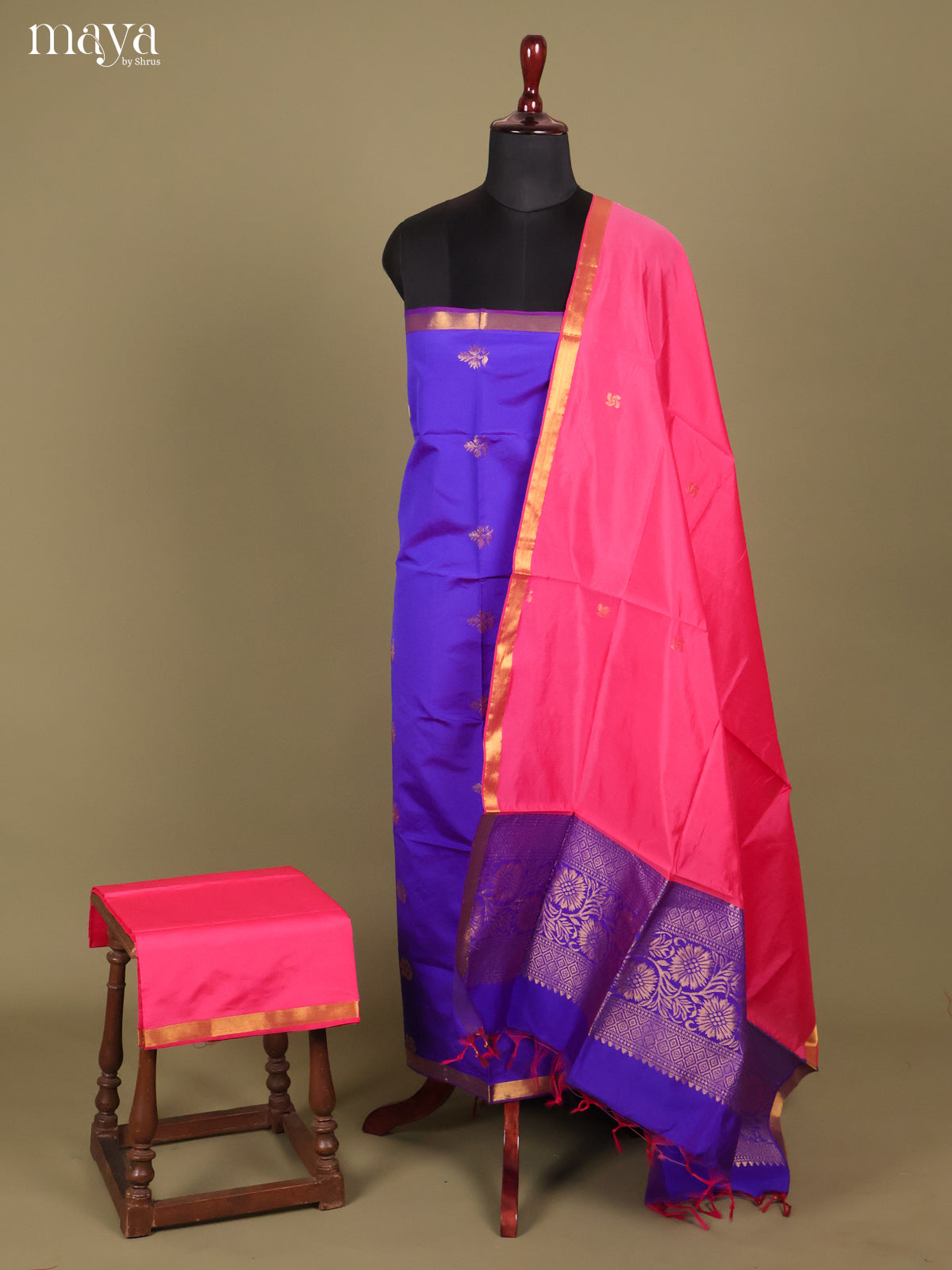 Blue & Pink -semi softsilk salwar Unstitch