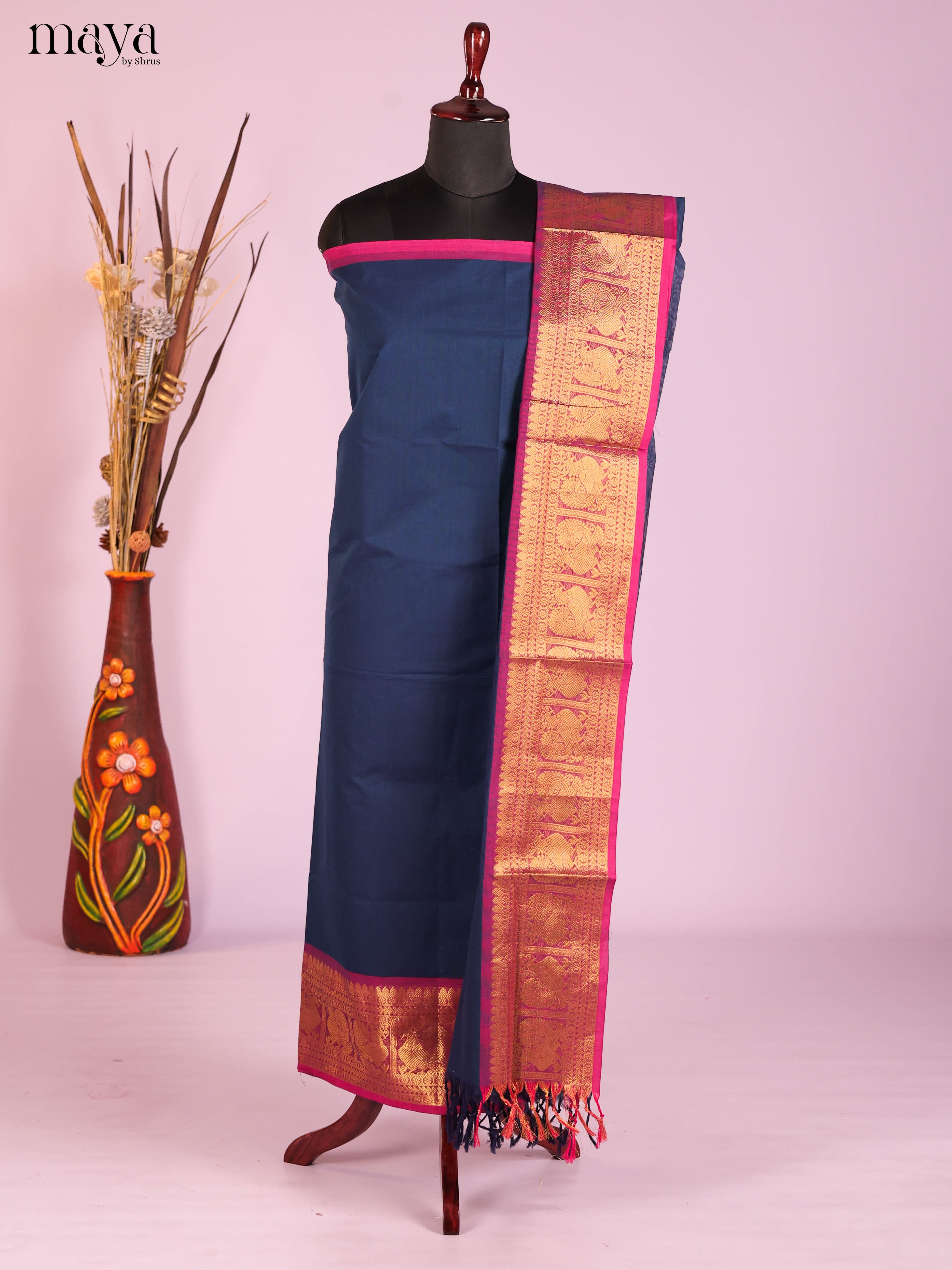 Blue & Purple-Narayanpet top & dupatta combo
