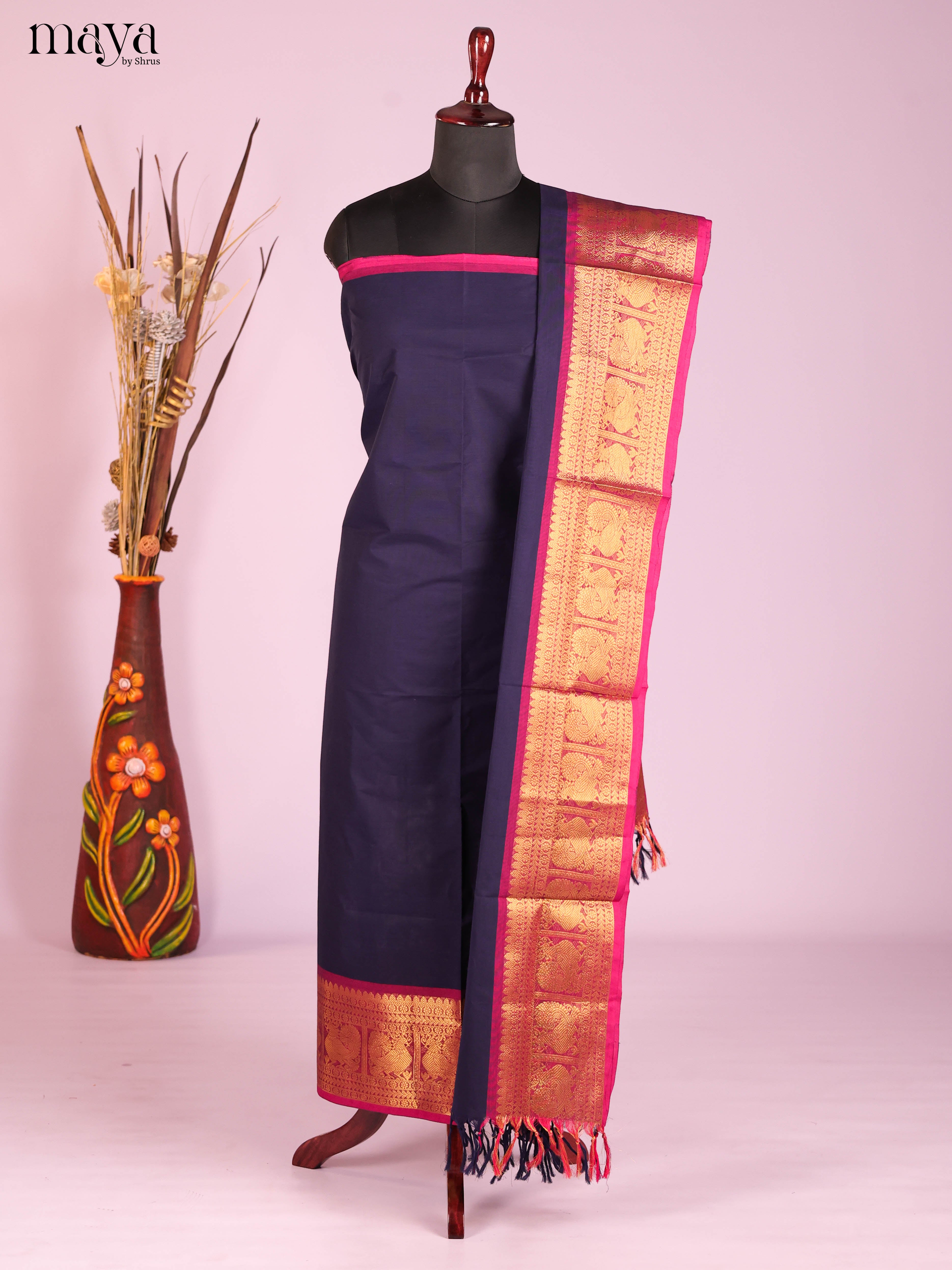Blue & Purple-Narayanpet top & dupatta combo