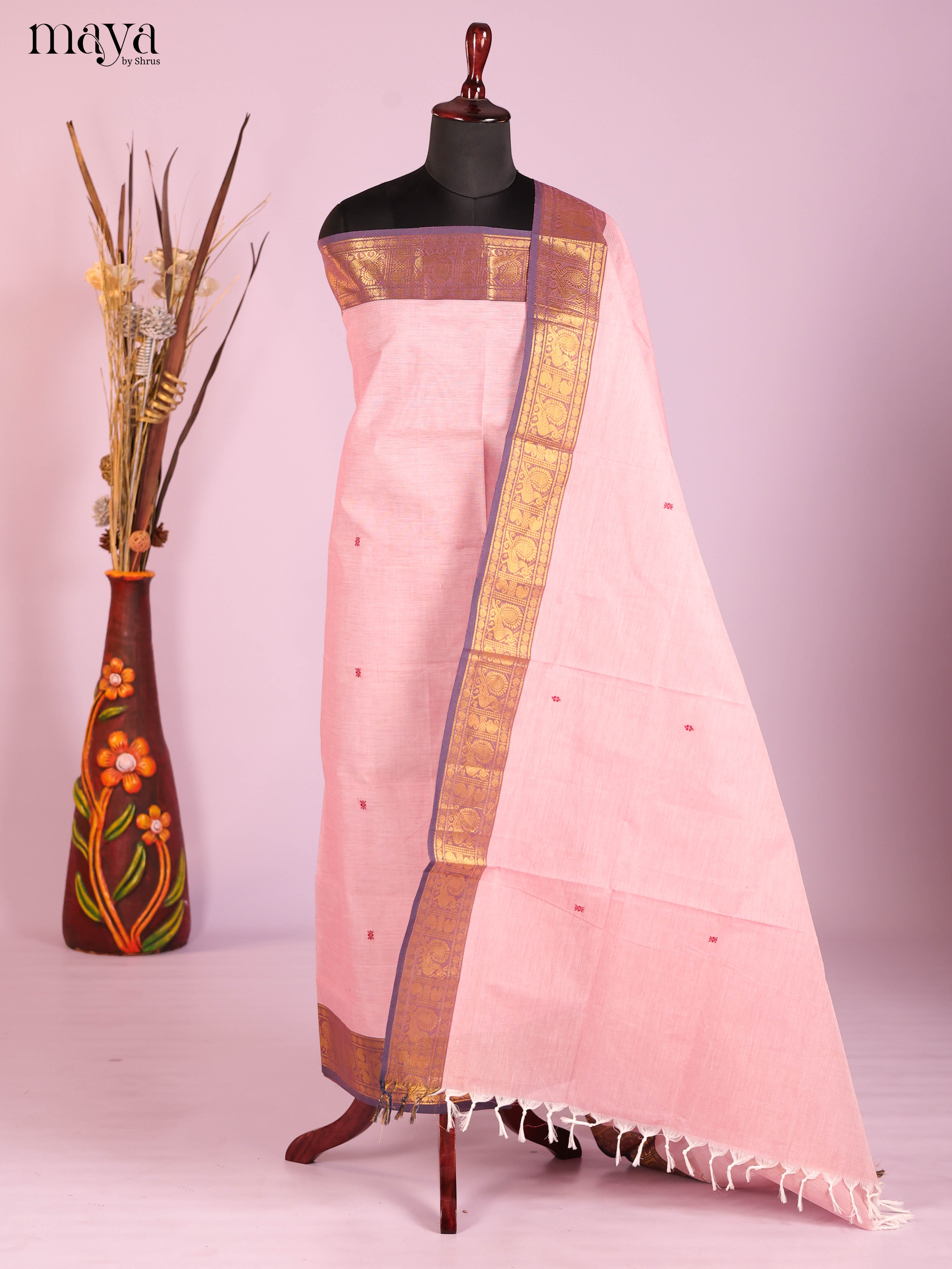 Pink -Narayanpet top & dupatta combo