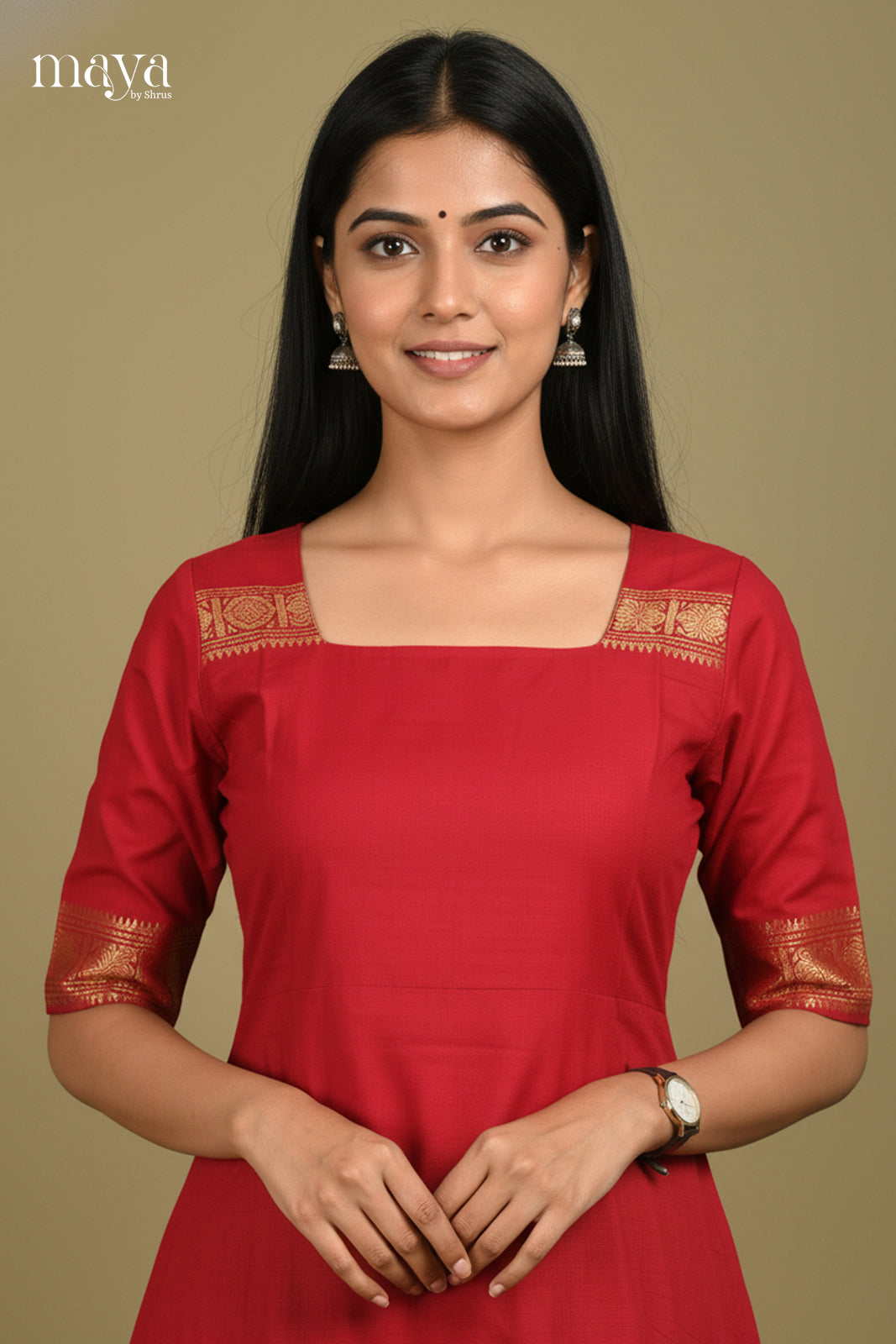 Red-Chettinad Cotton Readymade Kurti