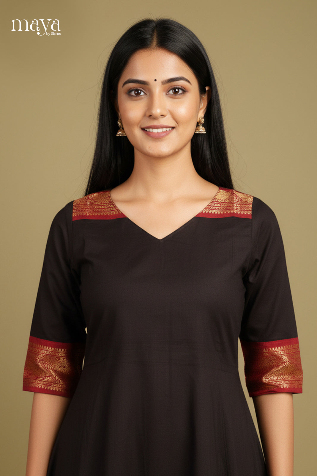 Black & Red-Chettinad Cotton Readymade Kurti