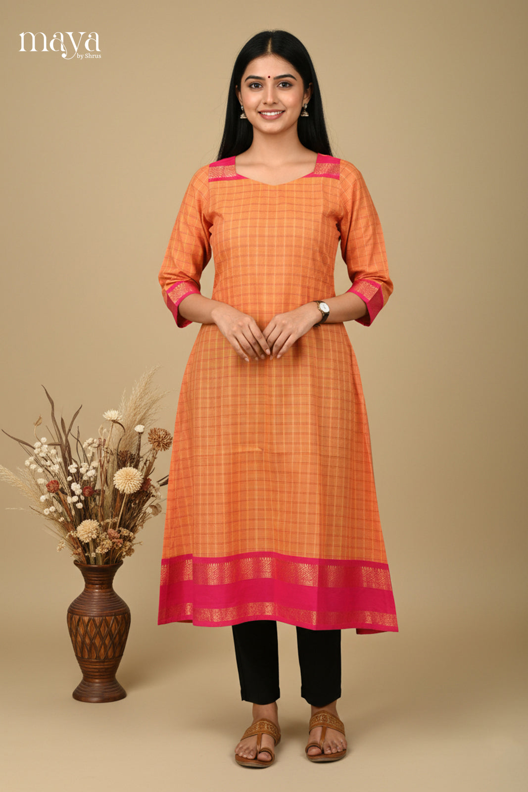 Mustard & Pink -Chettinad Cotton Readymade Kurti