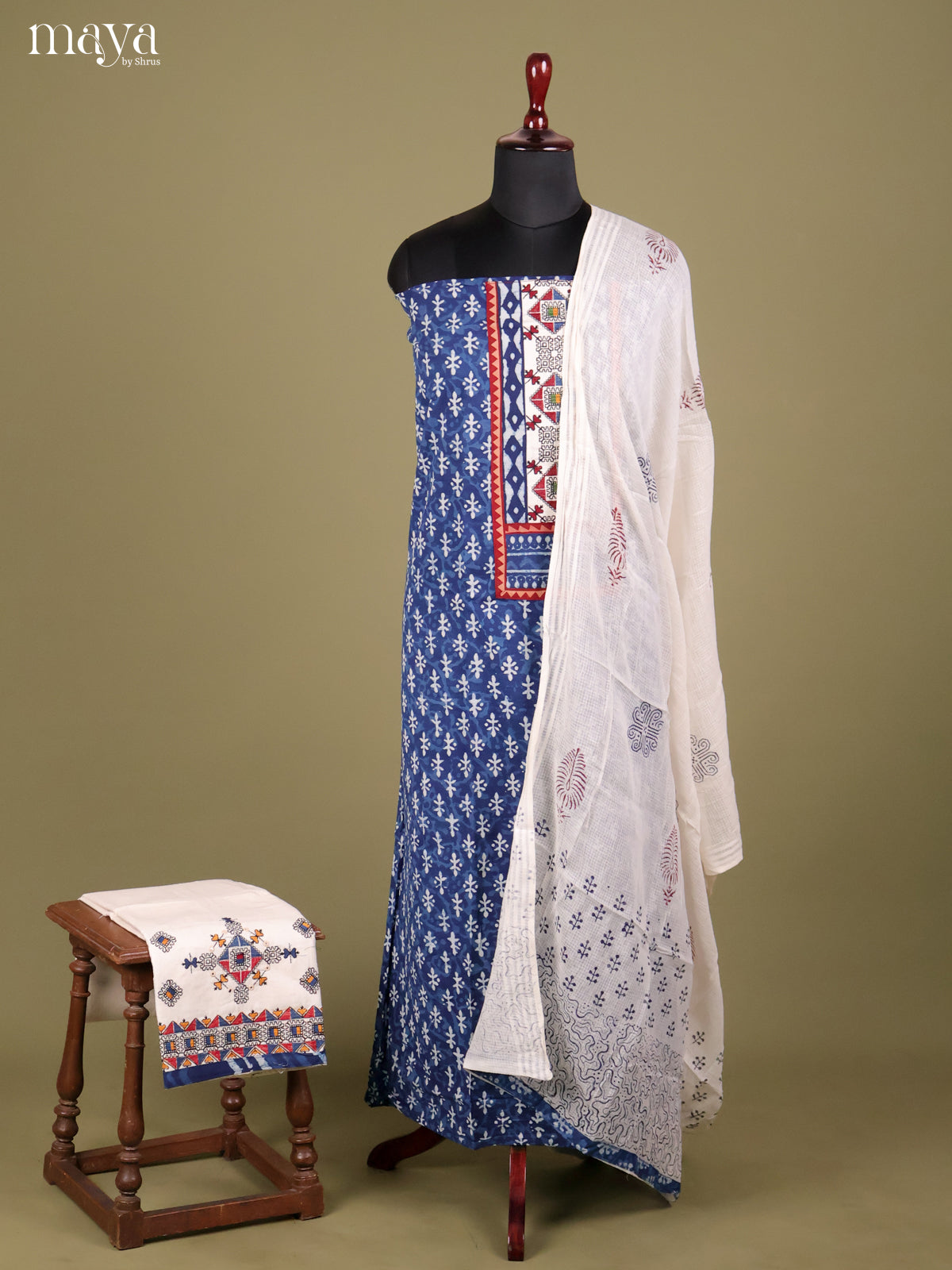 Blue & Cream -Ajrakh Salwar Unstitch