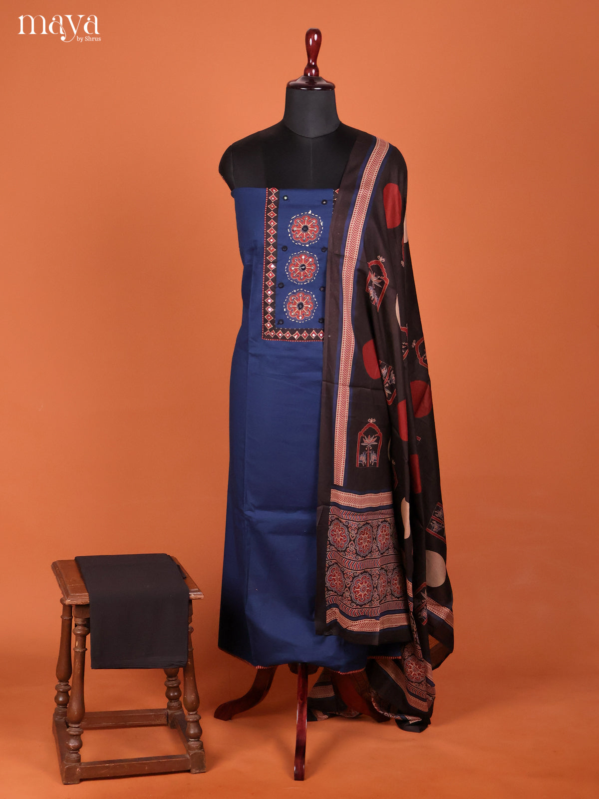 Blue & Black-Ajrakh Salwar Unstitch