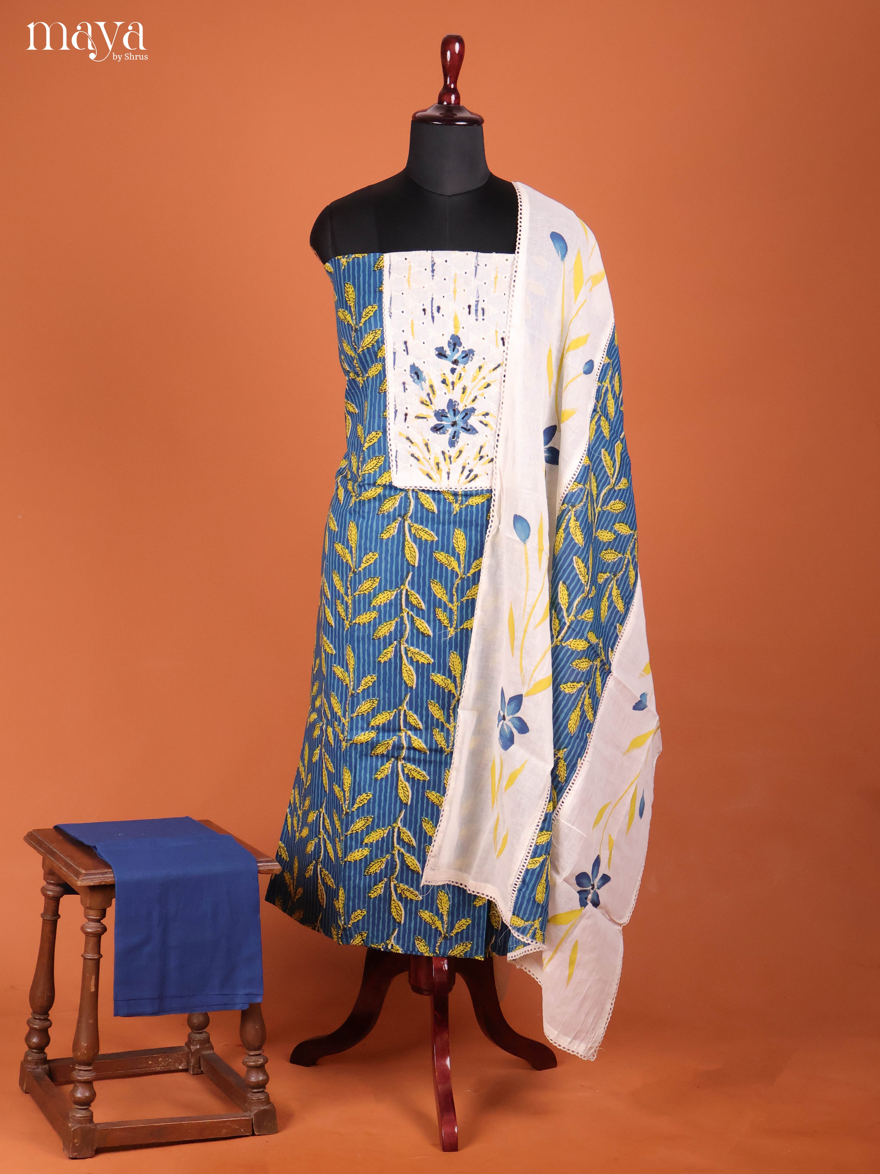 Blue & Cream -Ajrakh Salwar Unstitch